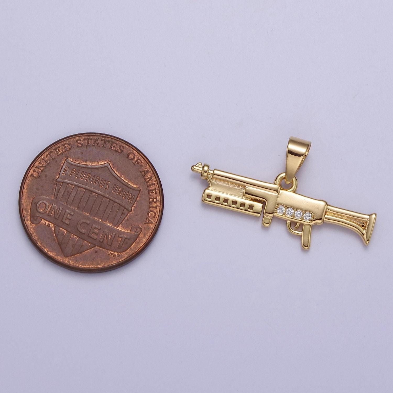 Gold gun charm rifle pendant, shotgun charm jewelry supply, j-436