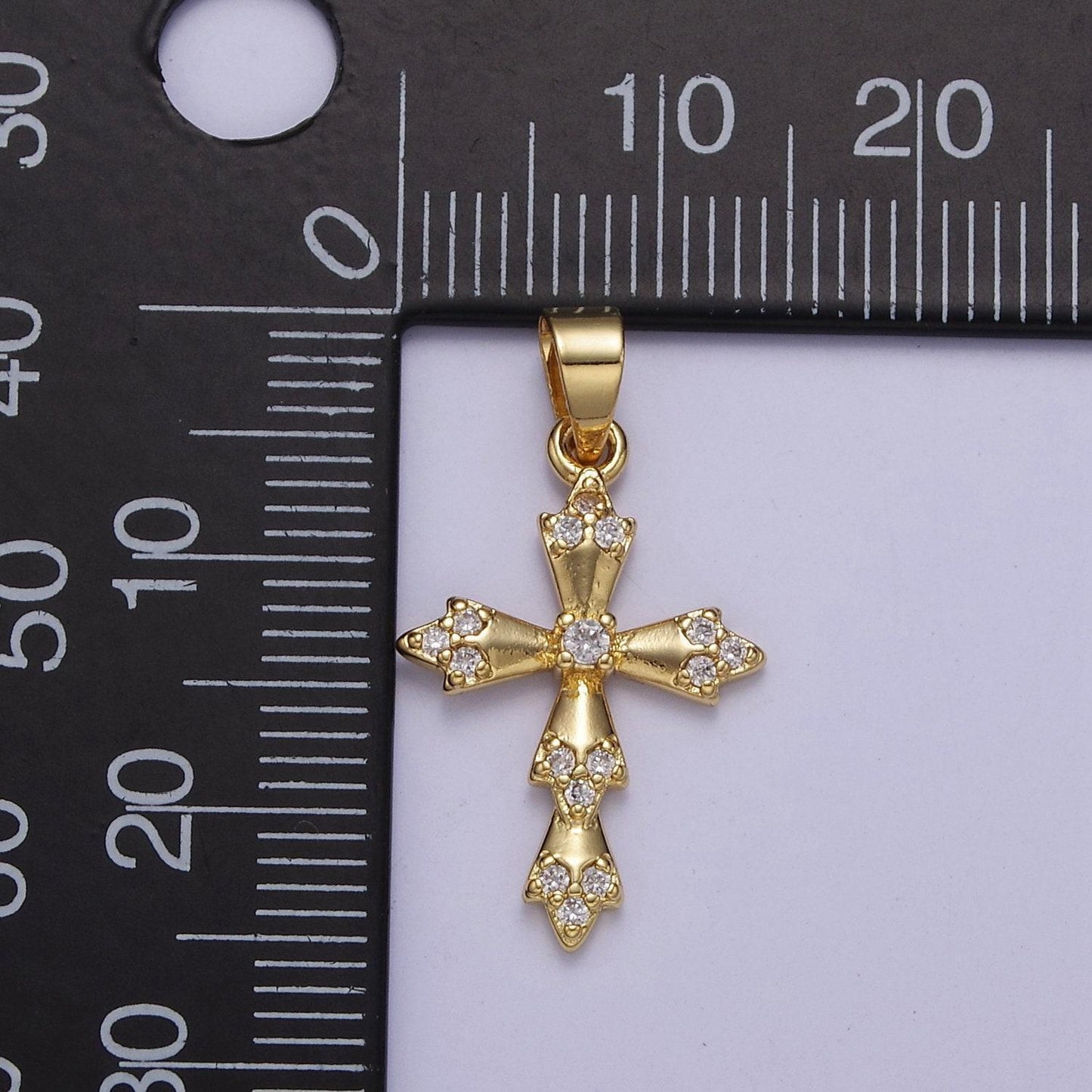 Cz cross charm pendant, gold filled cross with cubic zirconia stone for religious minimalist layering pendant j-440