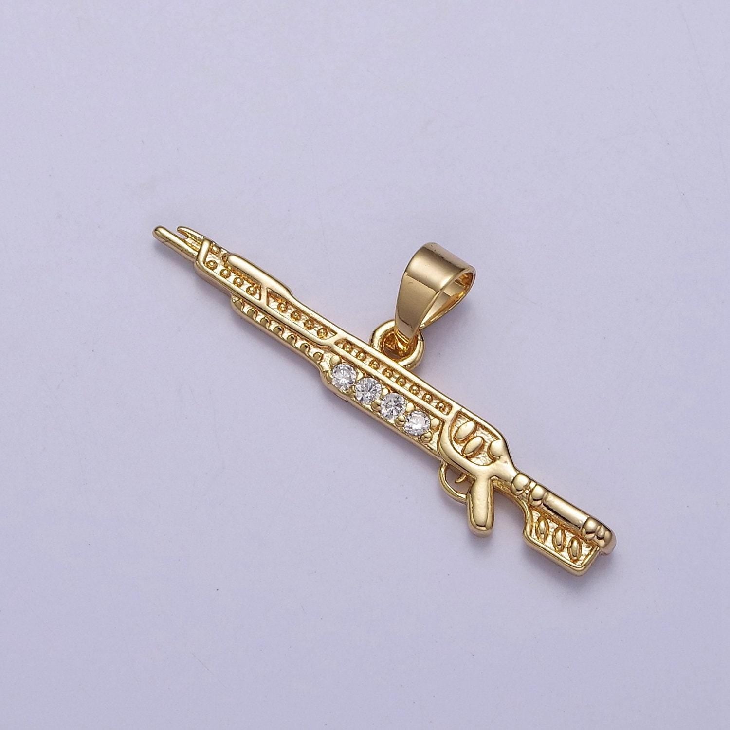Gold gun charm rifle pendant, shotgun charm jewelry supply, j-436