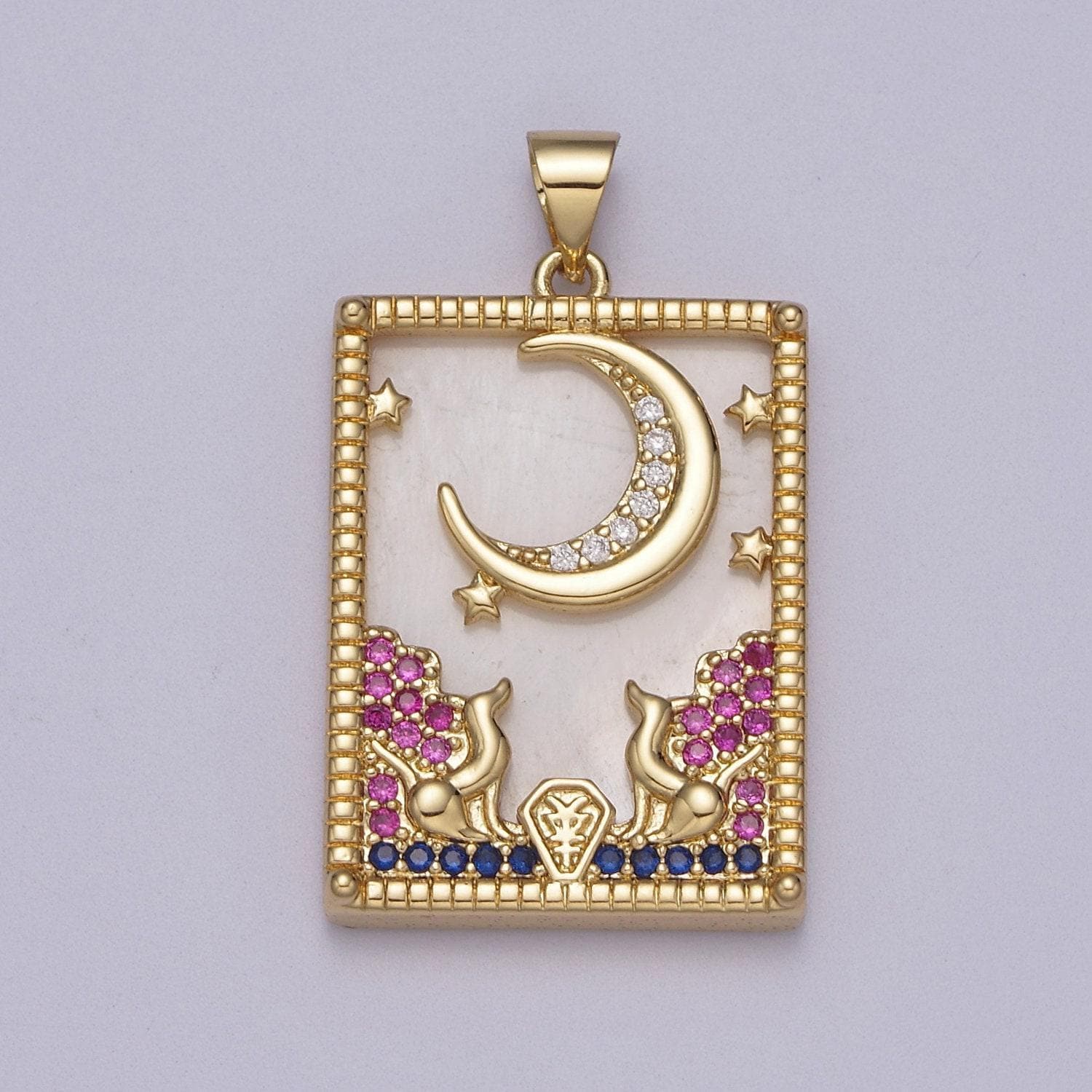 24k gold filled tarot card charm - pearl the moon pendant amulet jewelry for necklace component supply j-411