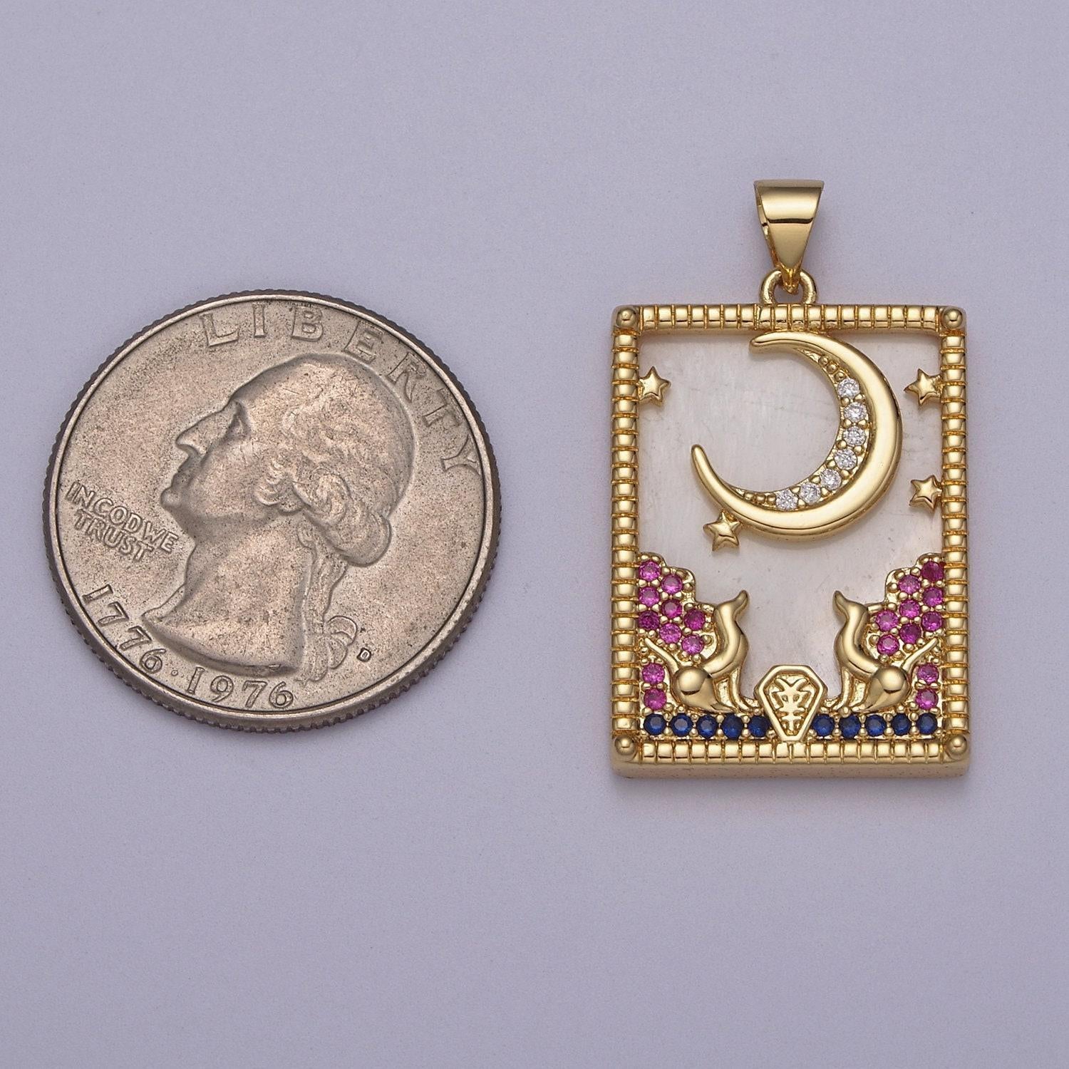 24k gold filled tarot card charm - pearl the moon pendant amulet jewelry for necklace component supply j-411