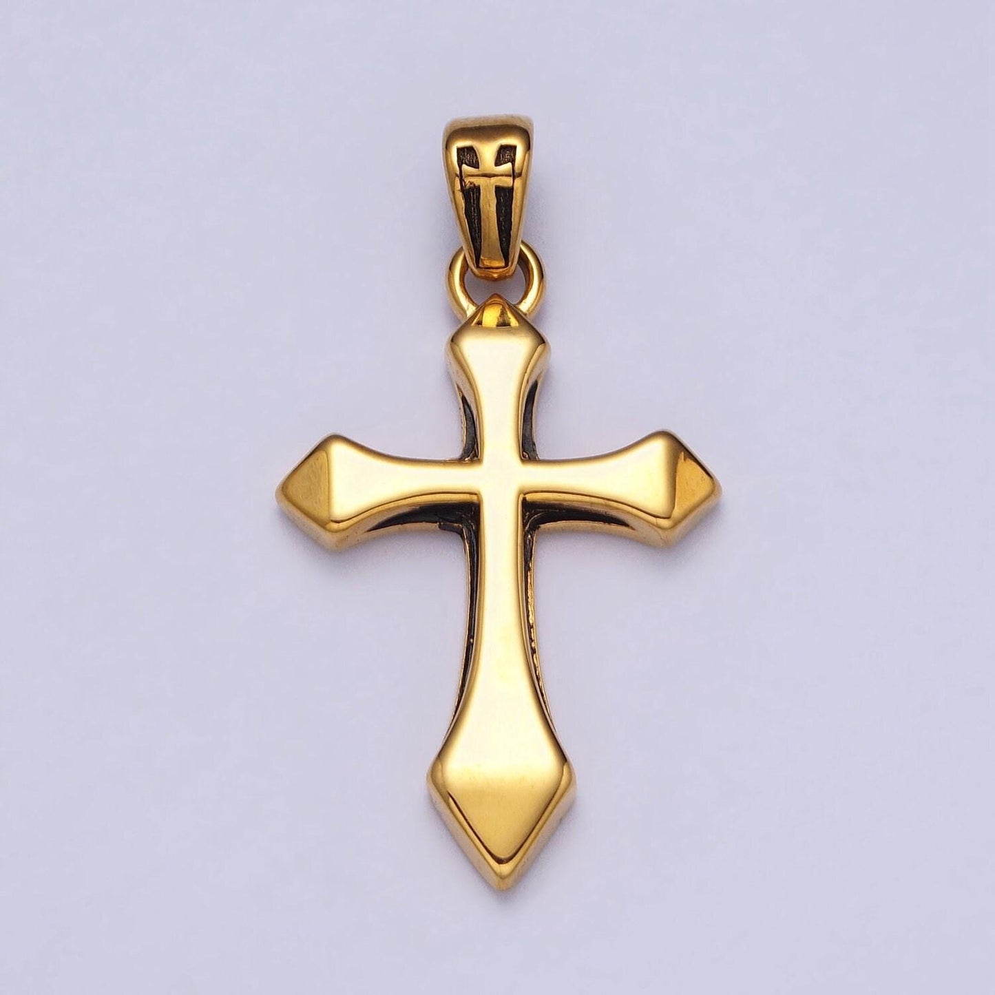 Gold cross necklace pendant for men stainless steel cross charm religious statement necklace for men waterproof tarnish free j393