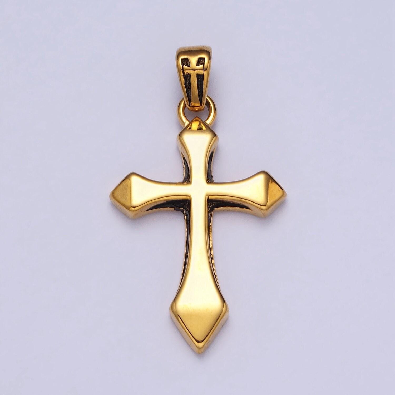 Gold cross necklace pendant for men stainless steel cross charm religious statement necklace for men waterproof tarnish free j393