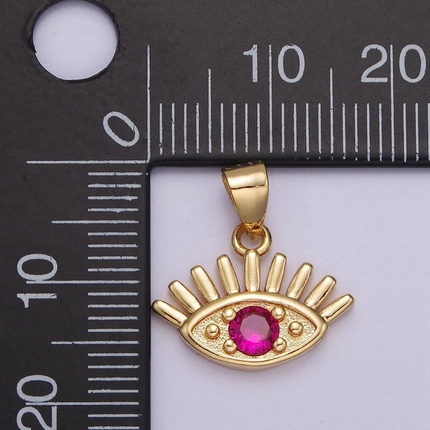 Mini gold evil eye pendant fuschia pink cz stone eye charm j-403