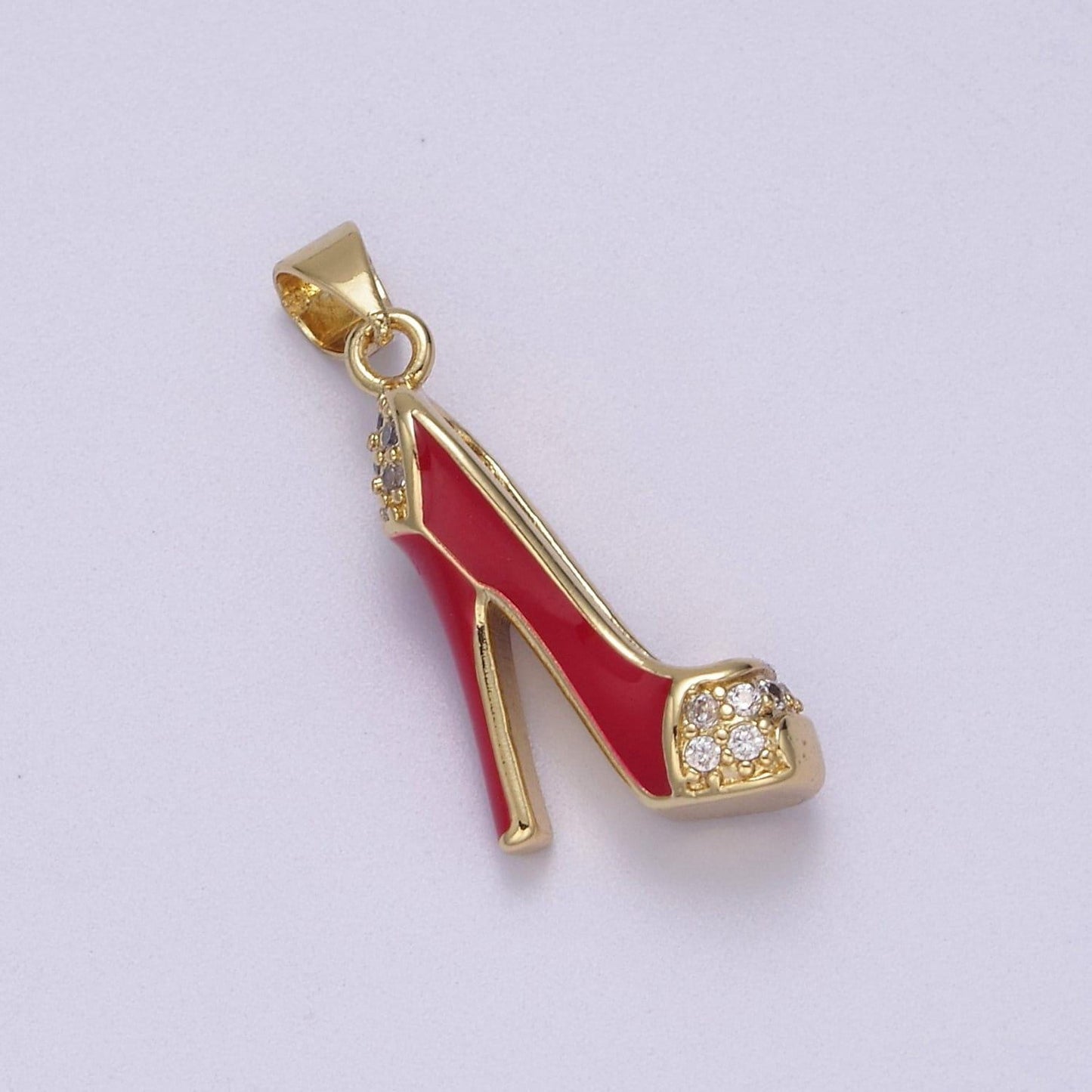 Red high heeled stiletto shoe charm pendant for bracelet necklace earring j-352