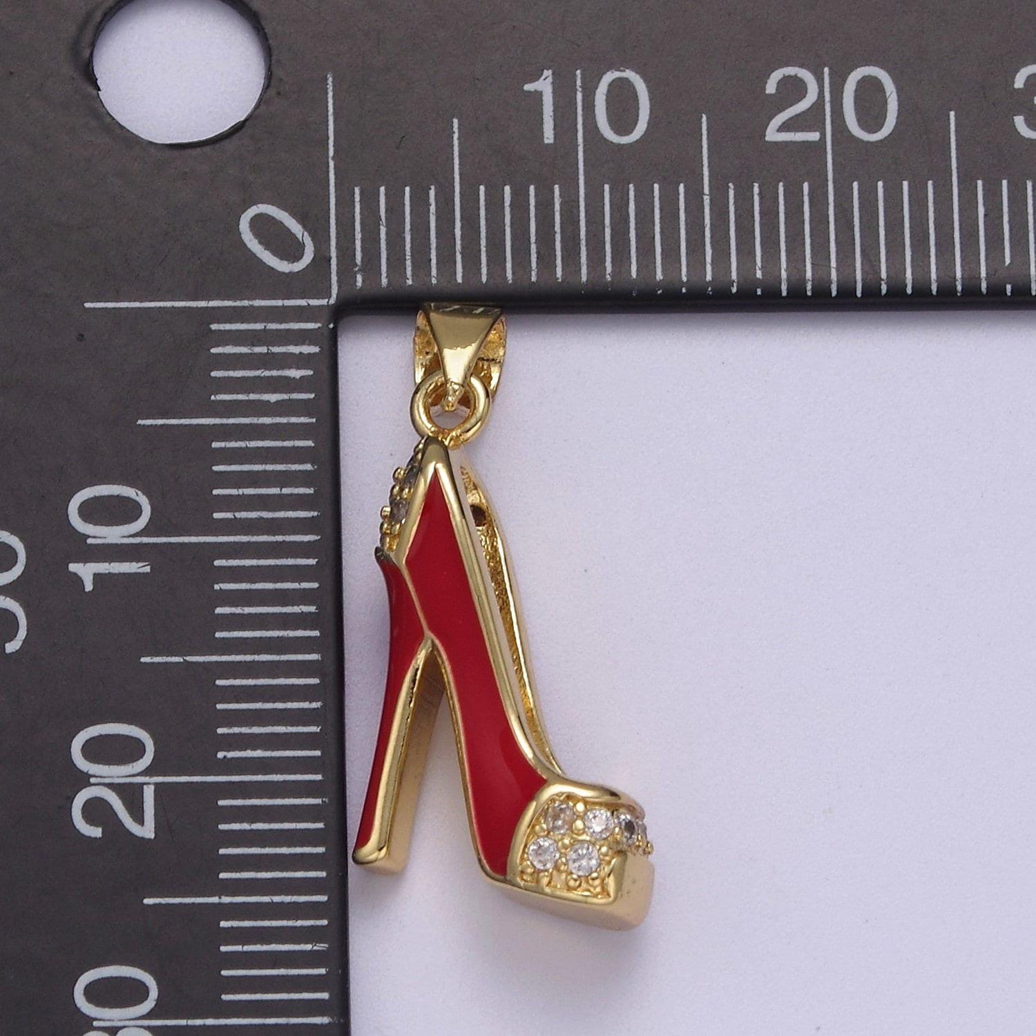 Red high heeled stiletto shoe charm pendant for bracelet necklace earring j-352