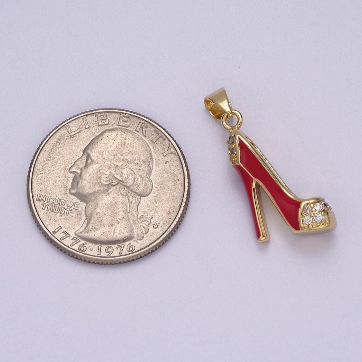 Red high heeled stiletto shoe charm pendant for bracelet necklace earring j-352