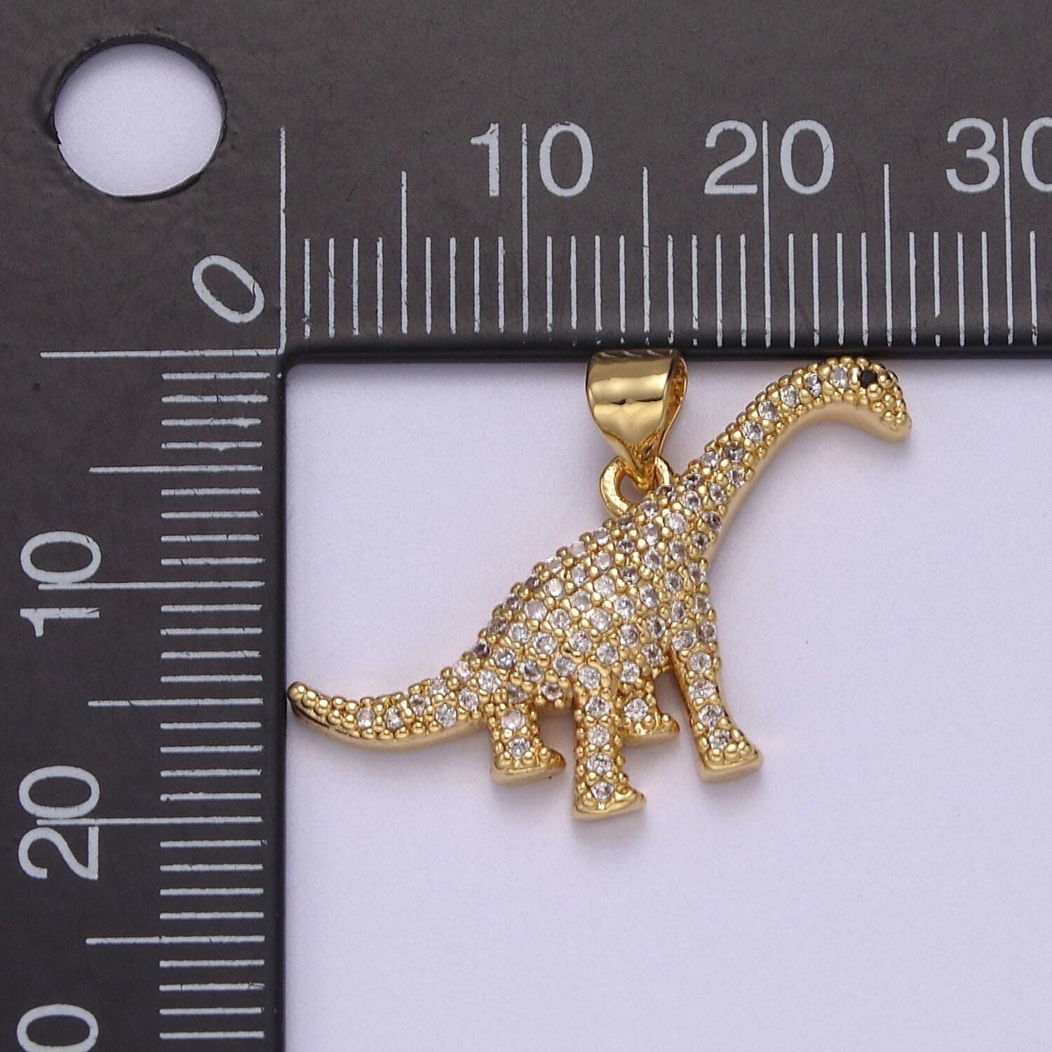Gold dinosaur charm necklace brontosaurus necklace pendant cubic zirconia dino gold filled fidning gift idea cute tiny dinosaur pendant