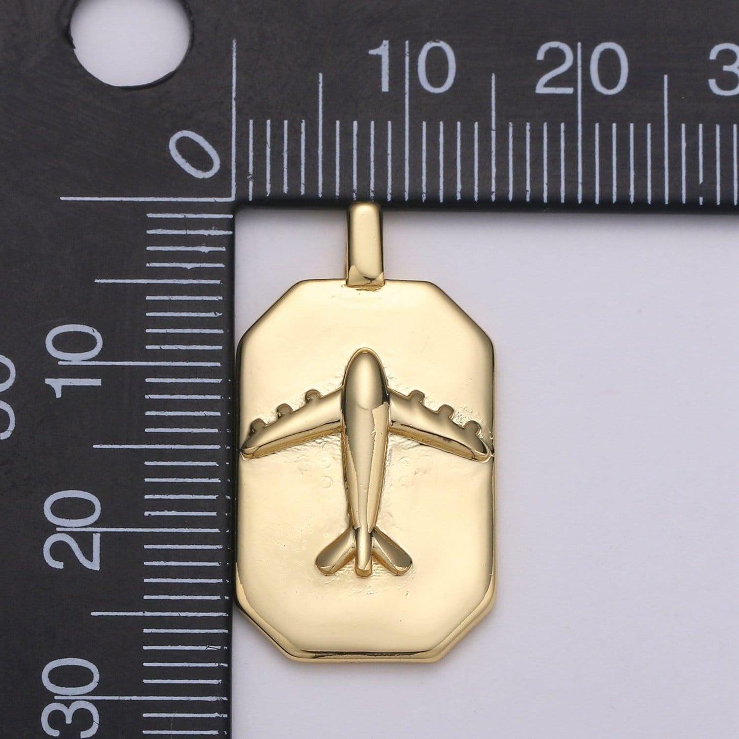 14k gold airplane charm- rectangle medallion airplane pendant - dainty charm - for necklace bracelet earring component
