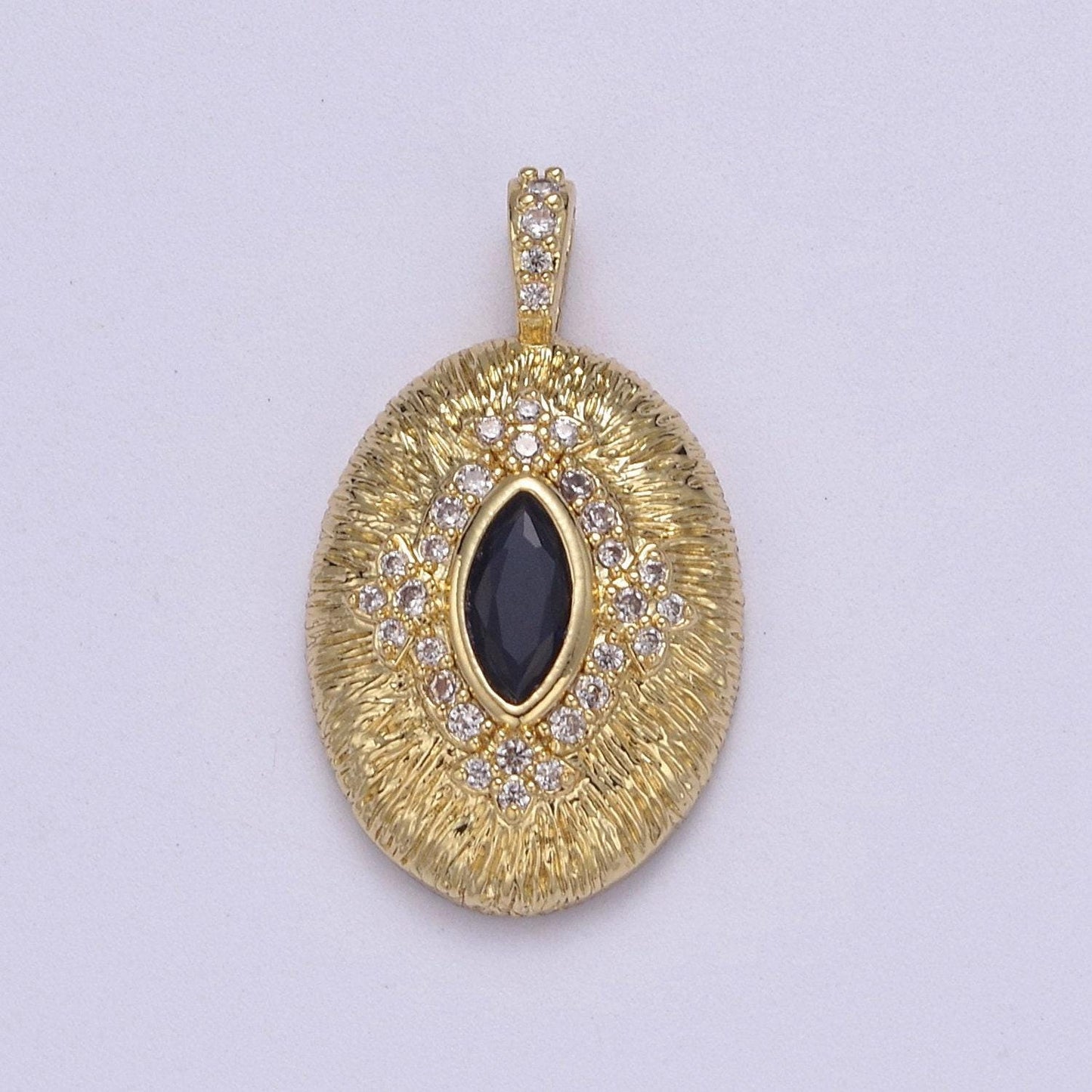Gold oval eye charm 24k gold filled with blue cz eye oval medallion pendant diy jewelry making supplies j-346