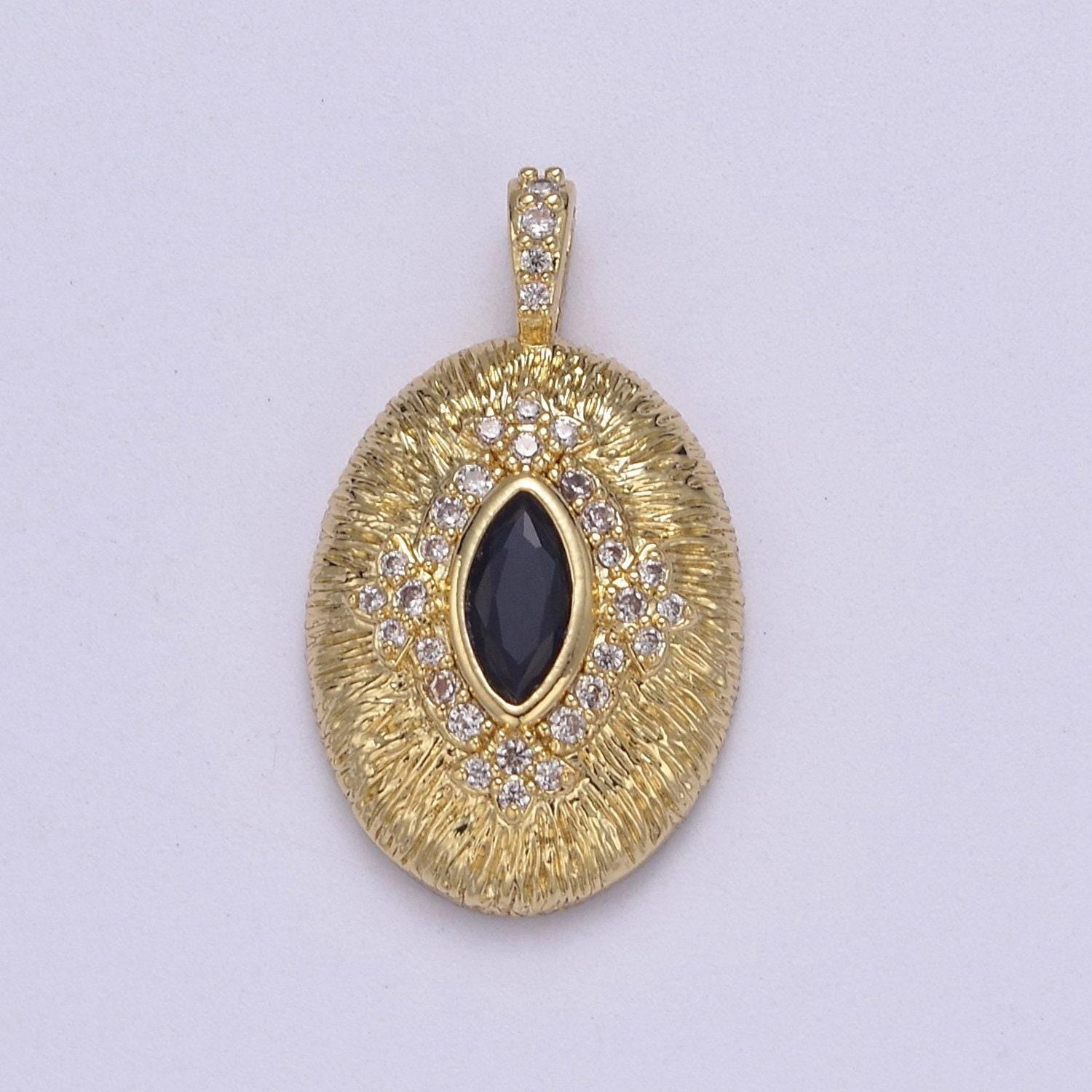 Gold oval eye charm 24k gold filled with blue cz eye oval medallion pendant diy jewelry making supplies j-346