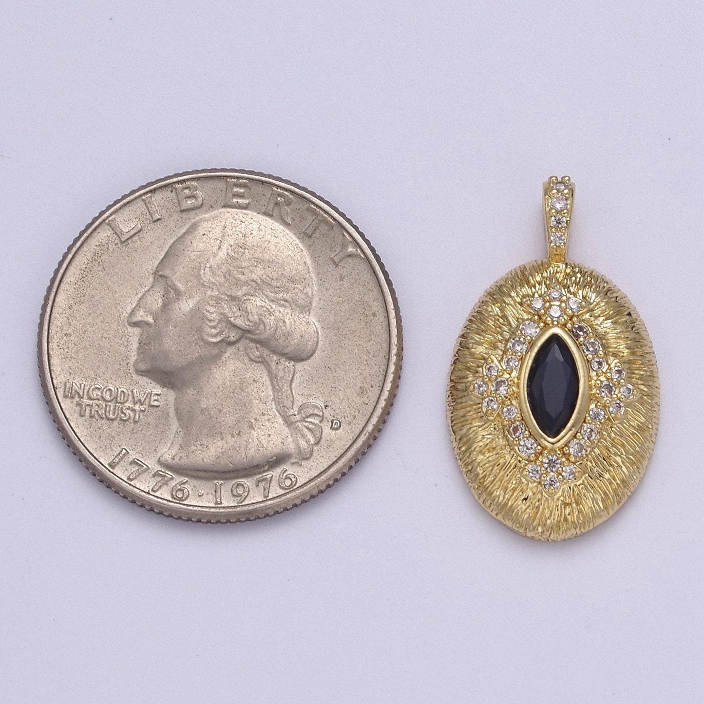 Gold oval eye charm 24k gold filled with blue cz eye oval medallion pendant diy jewelry making supplies j-346