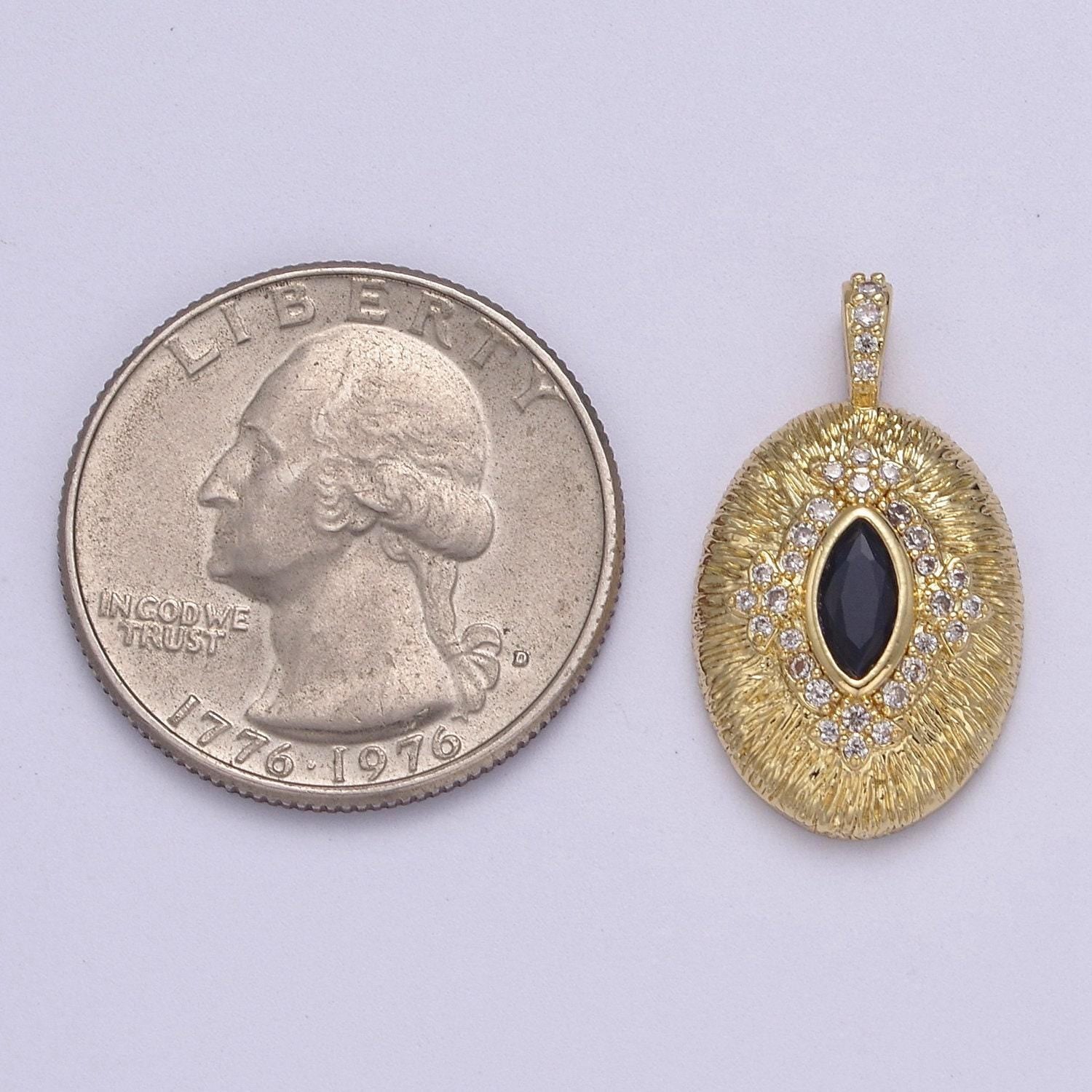 Gold oval eye charm 24k gold filled with blue cz eye oval medallion pendant diy jewelry making supplies j-346