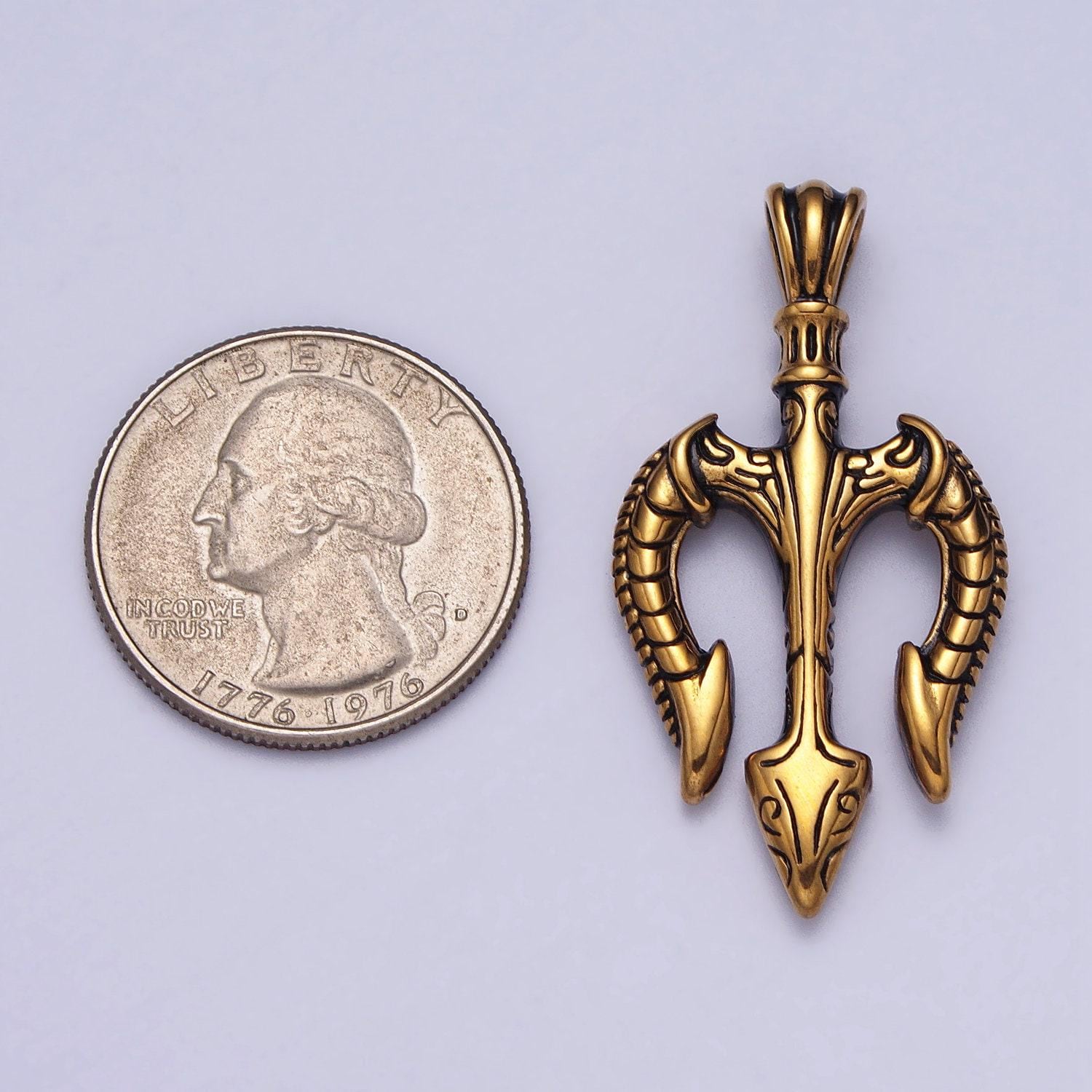 Gold trident pendant stainless steel charm neptune's necklace pendant god of sea pendant greek mythology inspired for men jewelry j342
