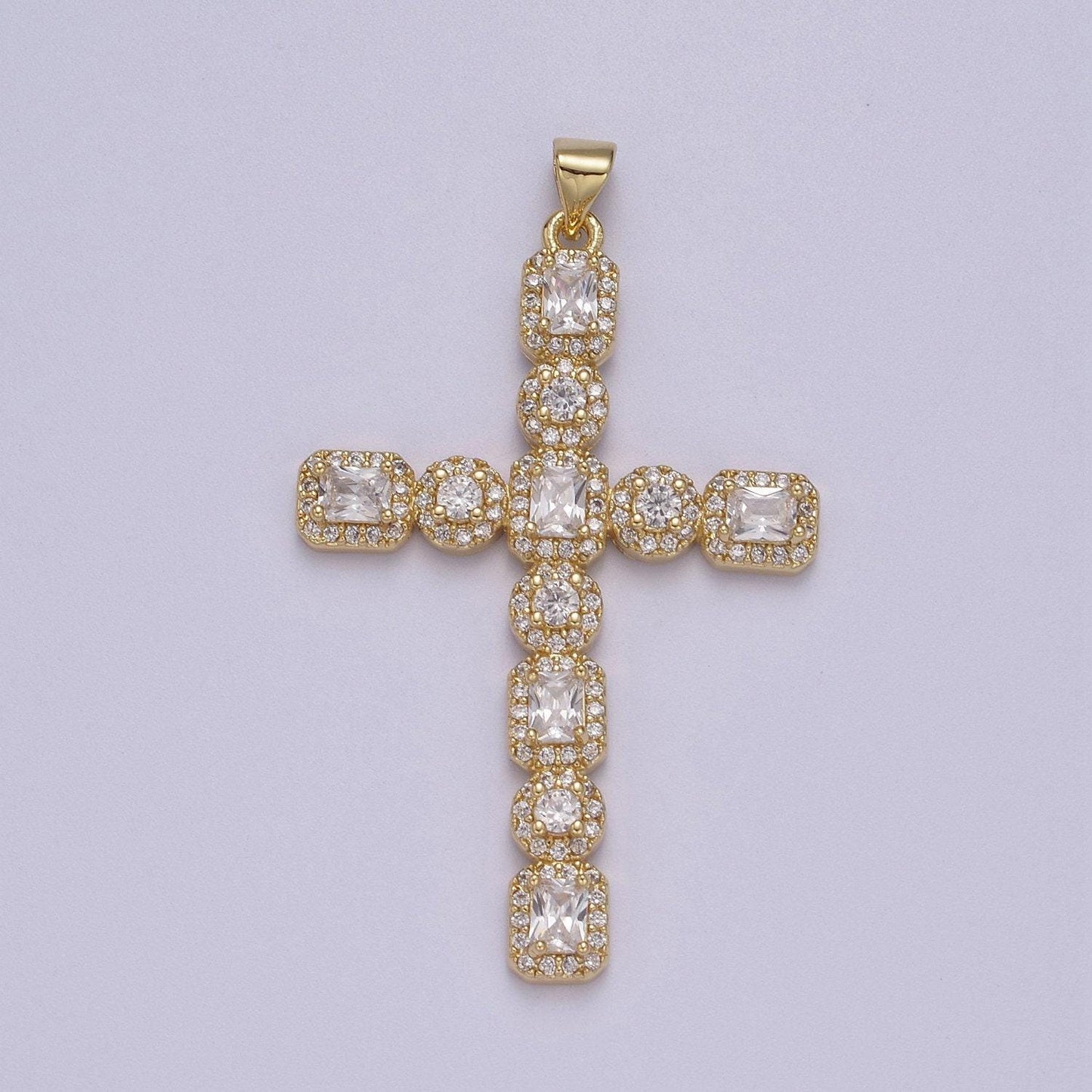 Big cz long gold cross pendant, gold filled cross cz charm, cubic zirconia cross, religious jewelry, rosary pendant j-338