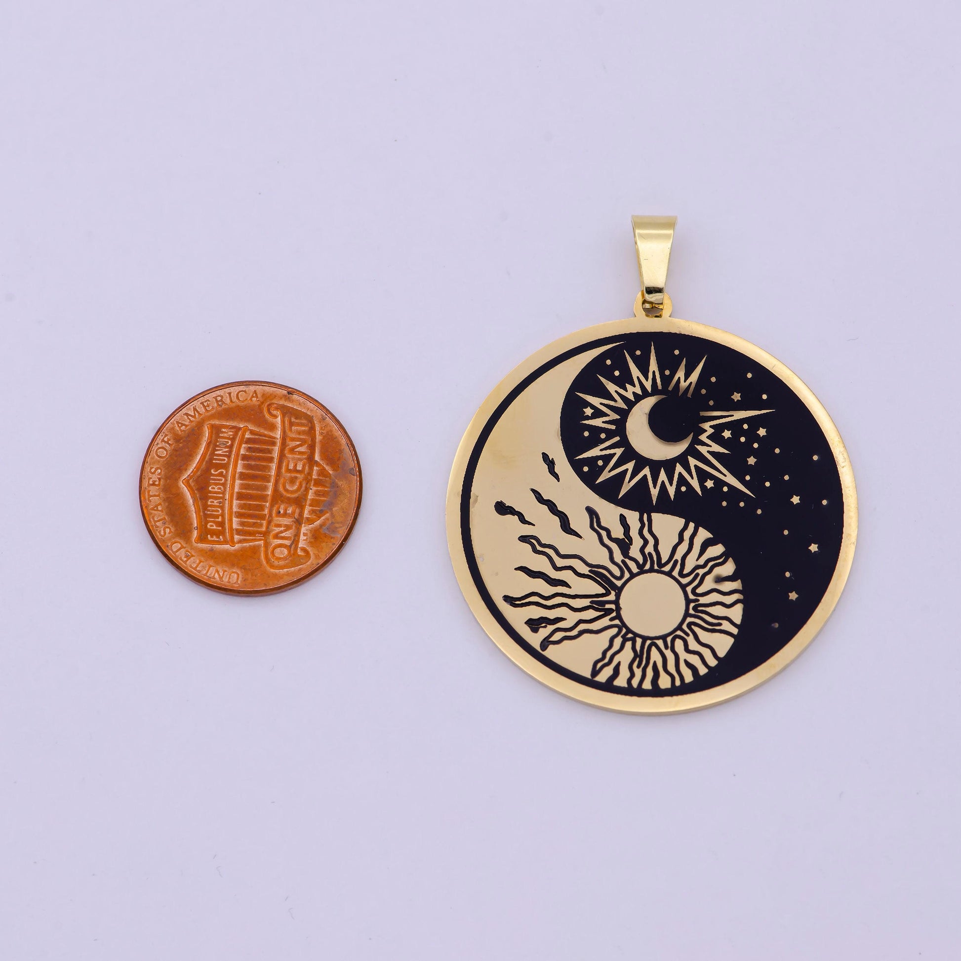 Gold/silver yin yang buddhism medallion, sun moon stars amulet, day night celestial pendant, diy fashion jewelry making charm supply | j-321