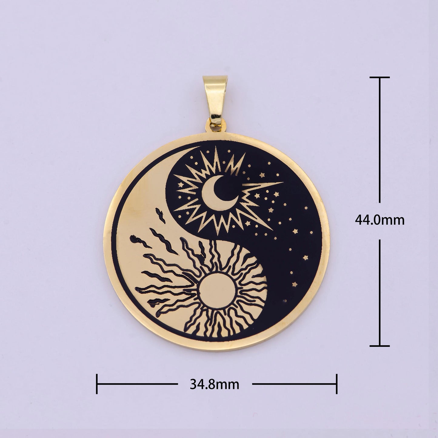 Gold/silver yin yang buddhism medallion, sun moon stars amulet, day night celestial pendant, diy fashion jewelry making charm supply | j-321