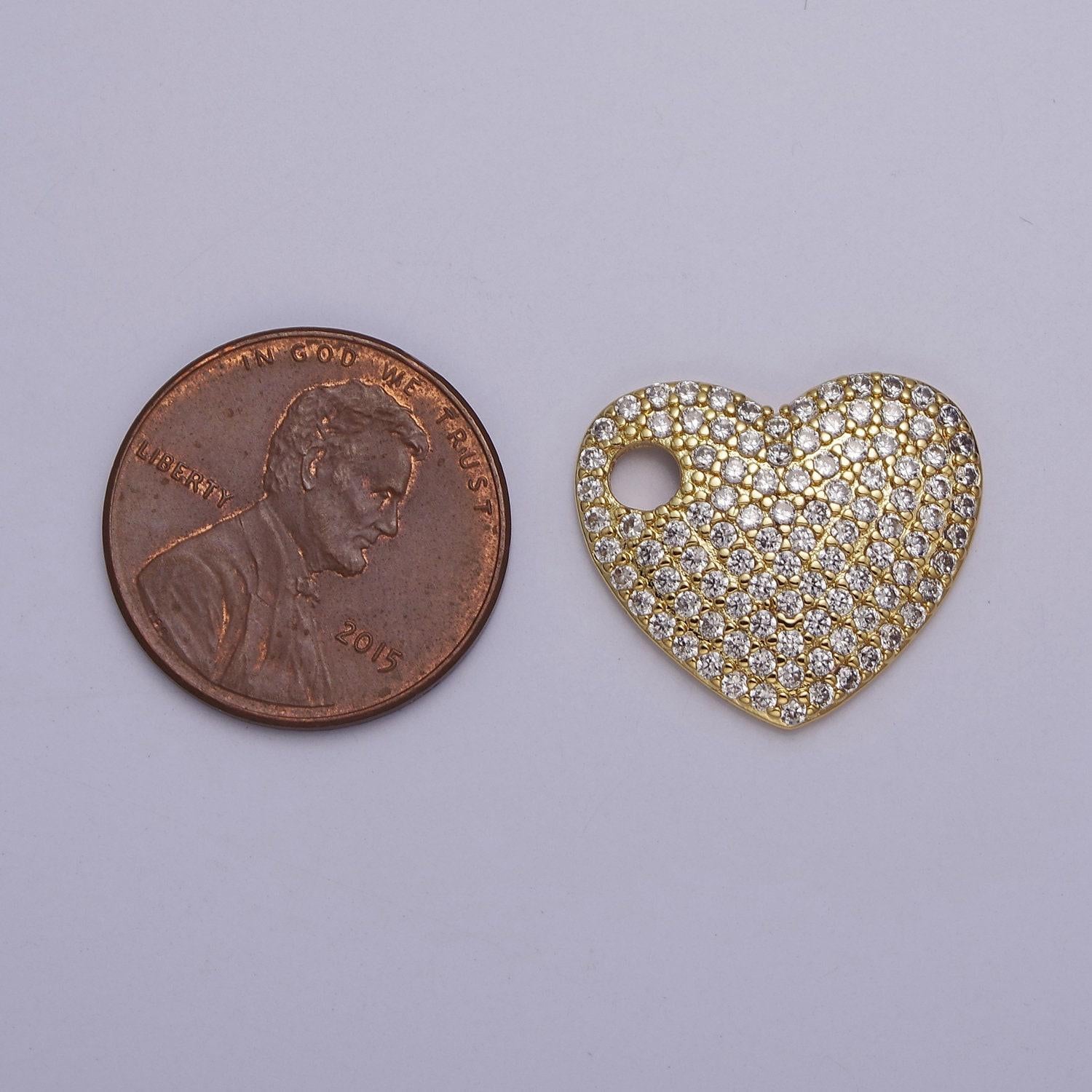 Gold cz heart charm 17x19mm pendant, layered necklace bracelet earring pendant dangle heart charm j-315