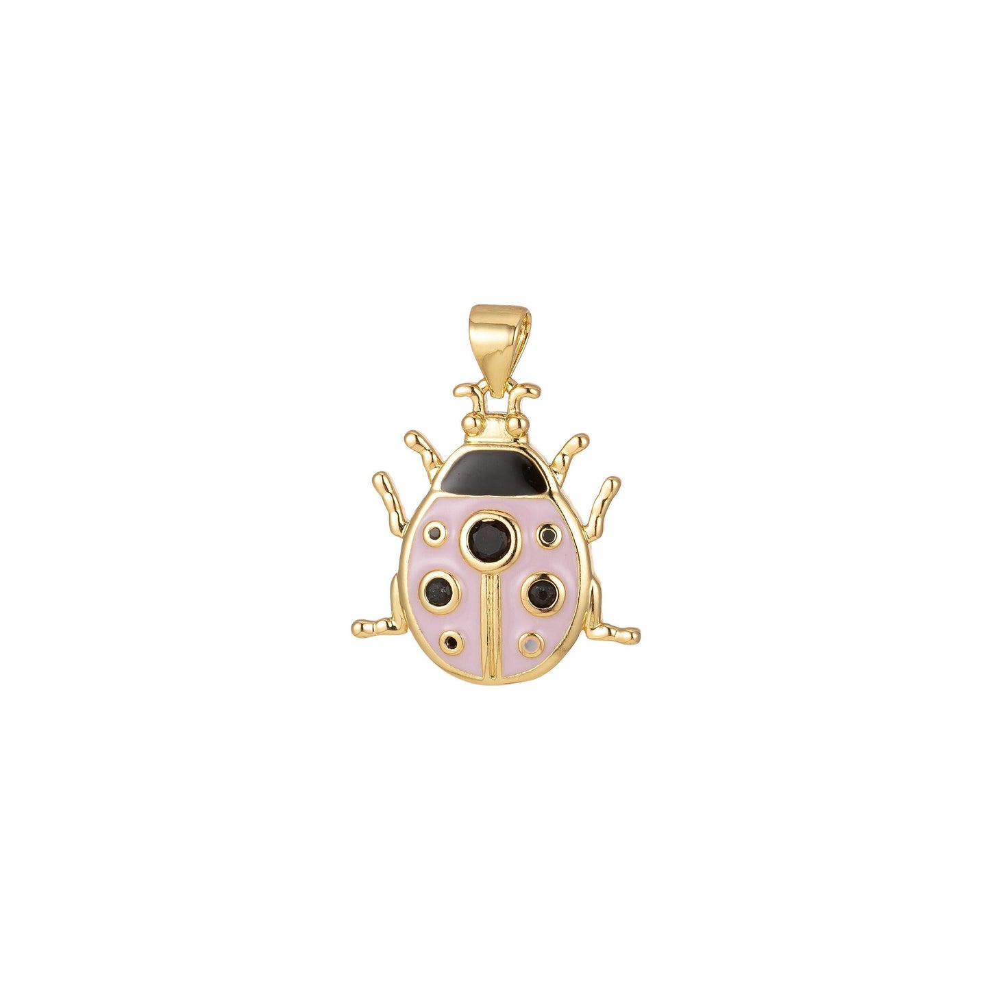 Small pink lady bug charm enamel animal charm bracelet necklace pendant earring component supply