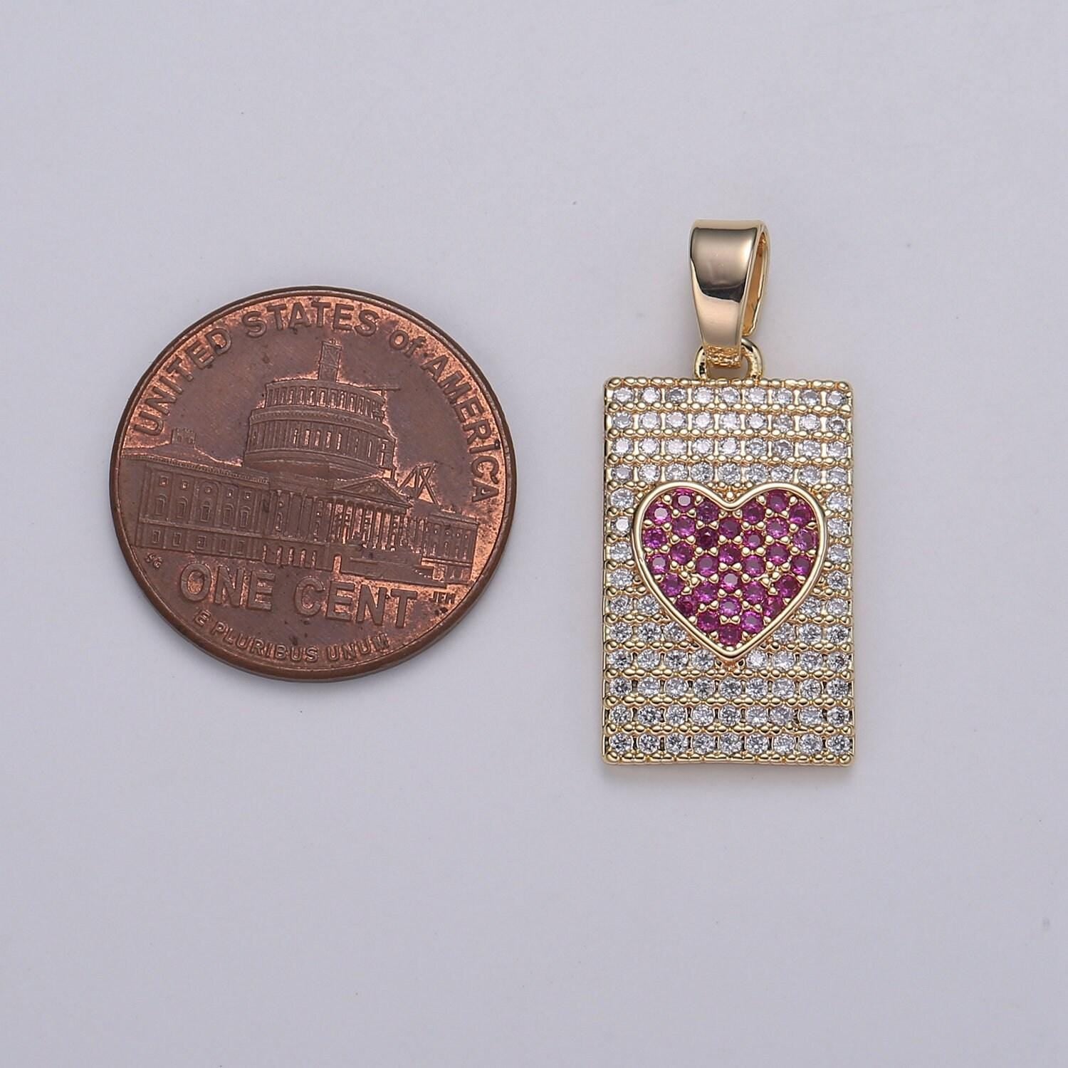 Micro pave heart pendant dainty charm, rose gold heart charm star tag pendant jewelry making supply 18k gold findings, j-283