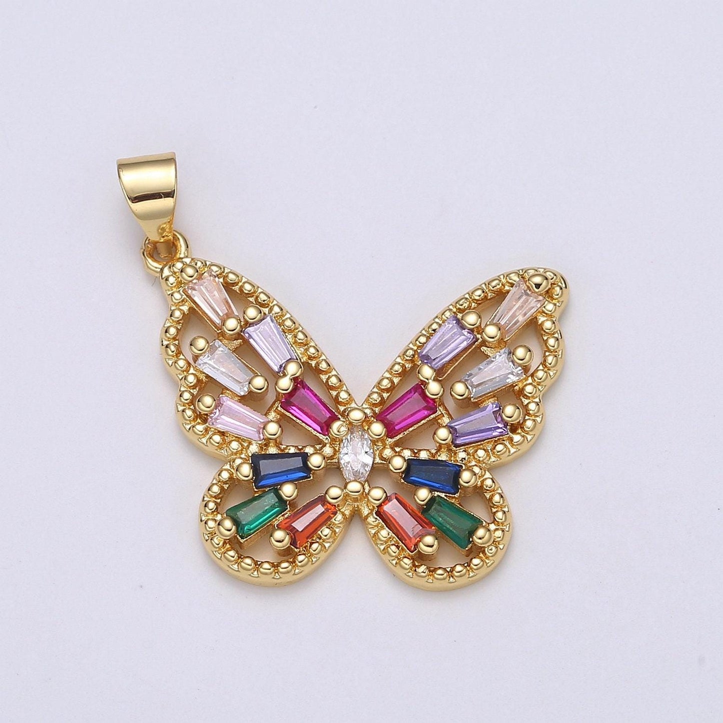 Multi color 24k gold filled micro pave butterfly pendant charm monarch butterfly pendant charm insect animal jewelry baguette cz pdgf- 2154
