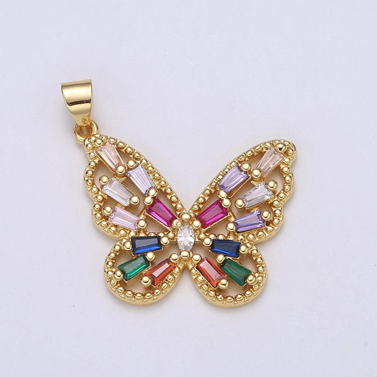 Multi color 24k gold filled micro pave butterfly pendant charm monarch butterfly pendant charm insect animal jewelry baguette cz pdgf- 2154