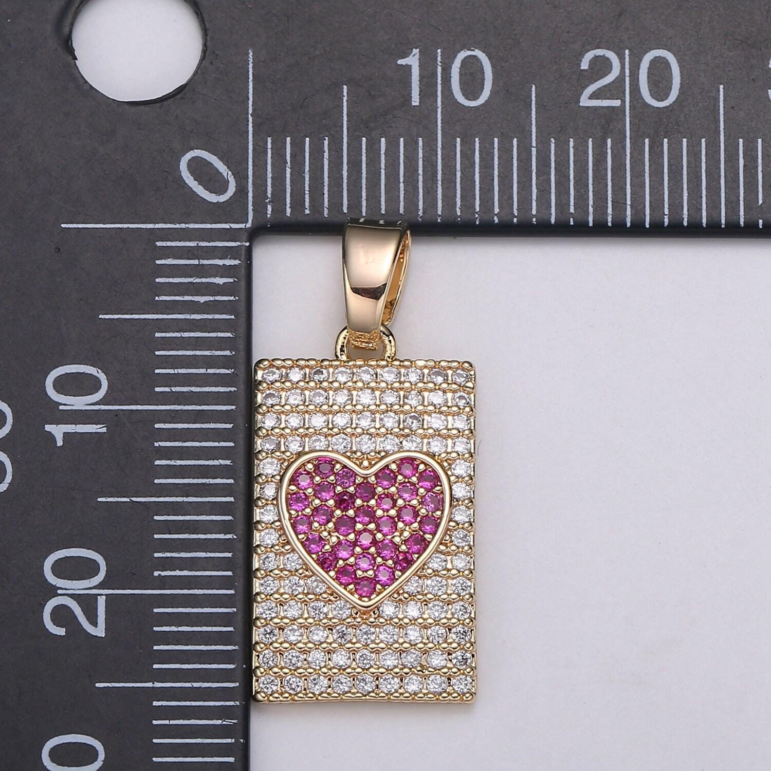 Micro pave heart pendant dainty charm, rose gold heart charm star tag pendant jewelry making supply 18k gold findings, j-283