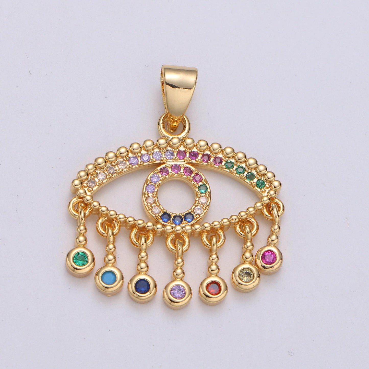 24k gold filled evil eye charm necklace with micro pave cubic zirconia cz stone bezel set for statement amulet necklace jewelry j-266