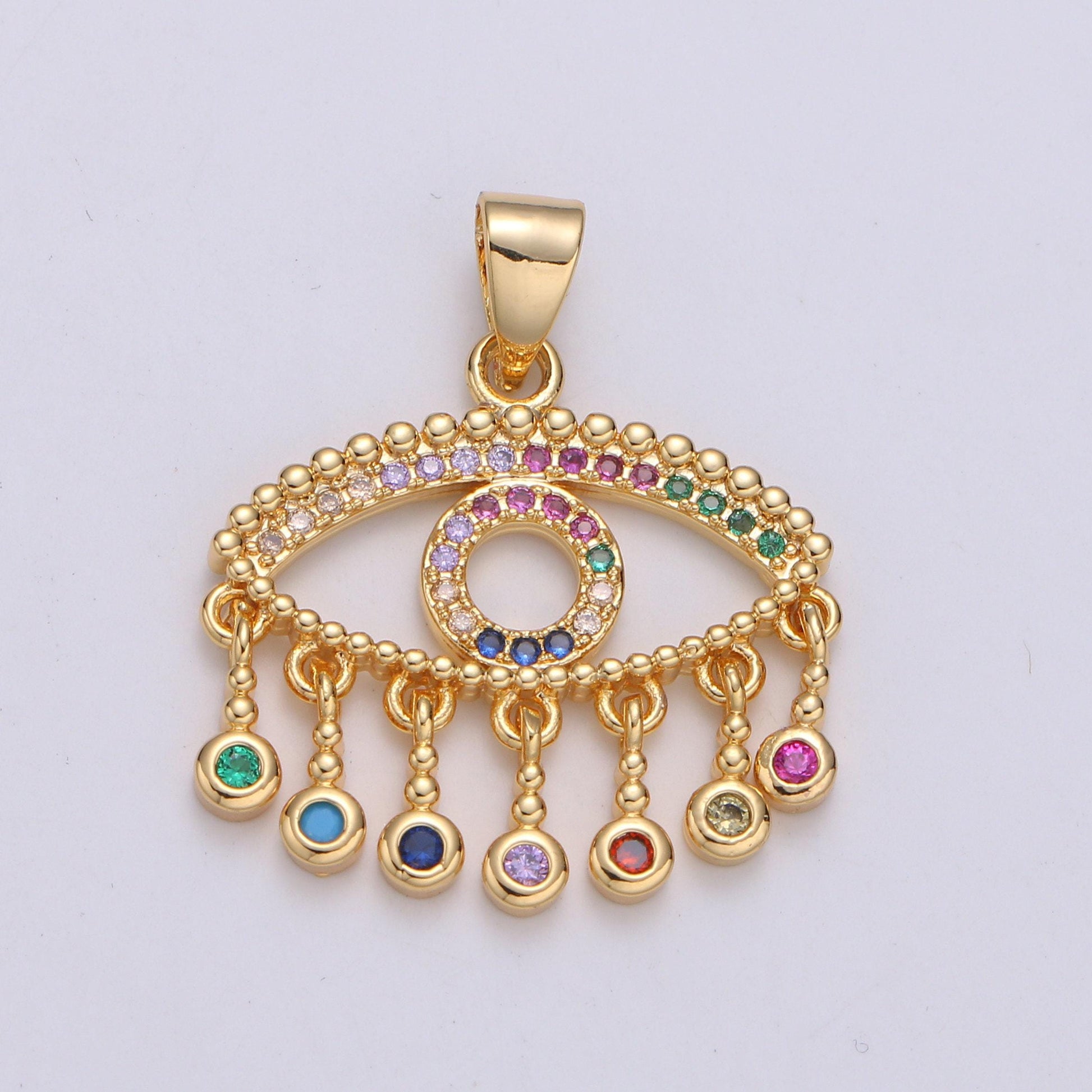 24k gold filled evil eye charm necklace with micro pave cubic zirconia cz stone bezel set for statement amulet necklace jewelry j-266