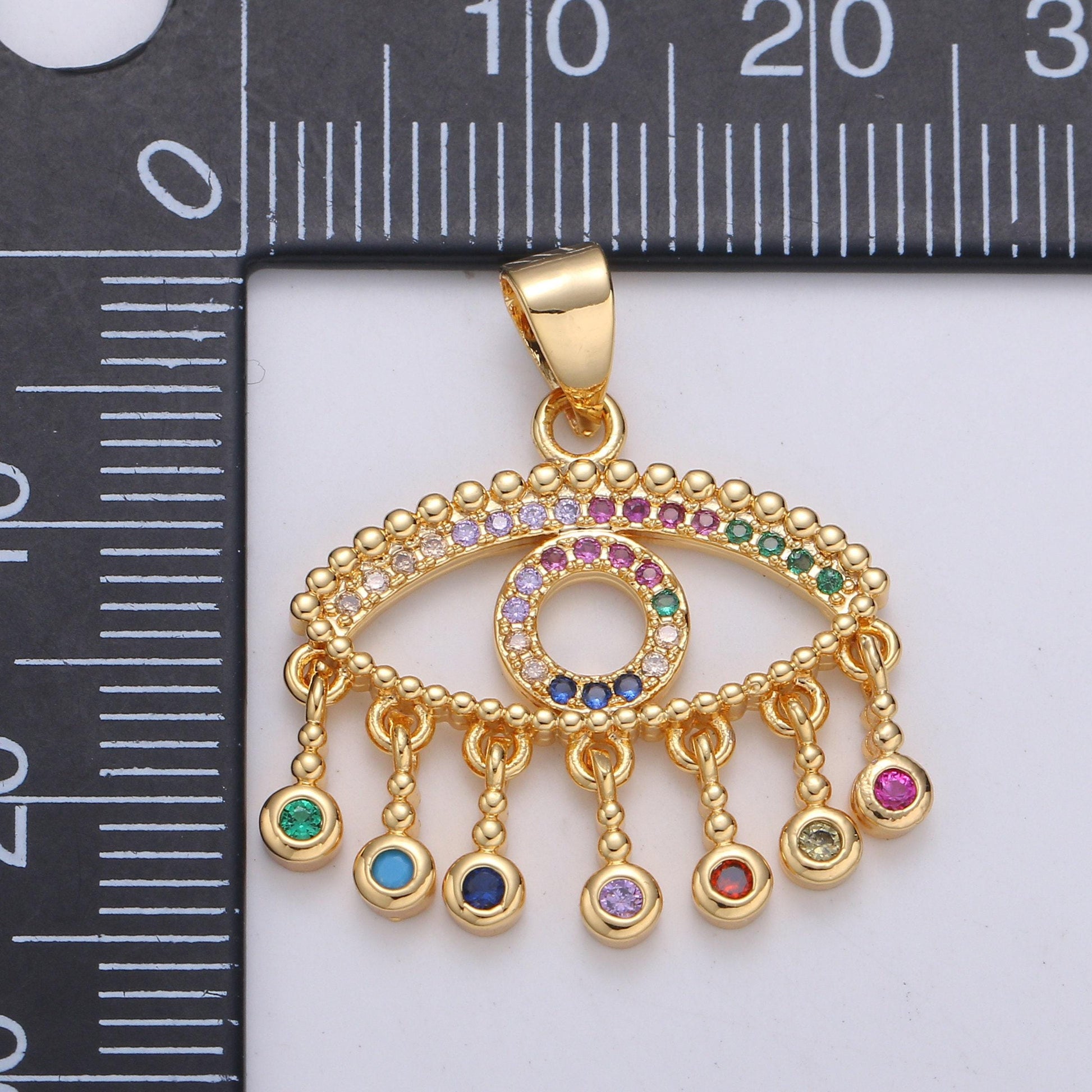 24k gold filled evil eye charm necklace with micro pave cubic zirconia cz stone bezel set for statement amulet necklace jewelry j-266
