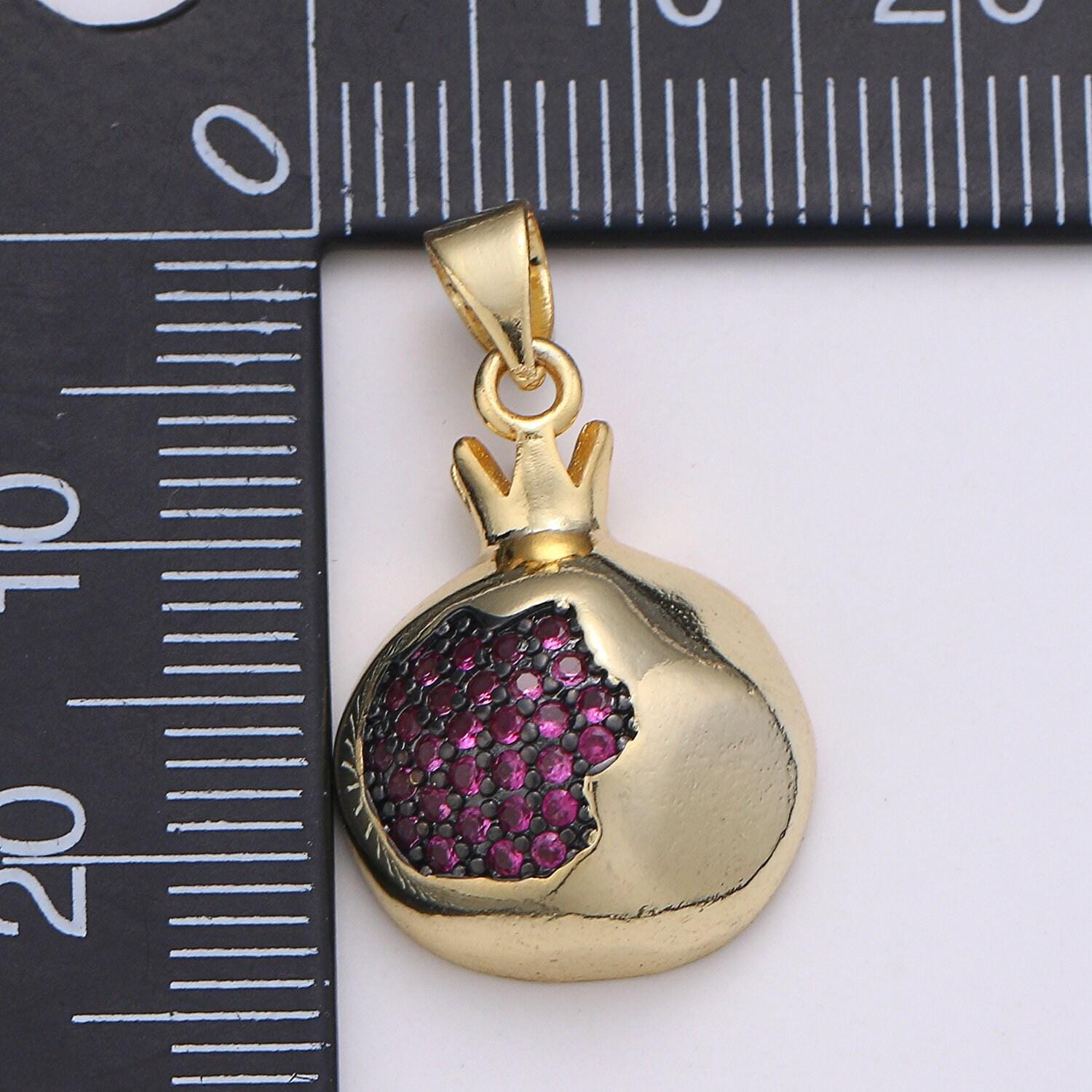 1pc pemogranate 24k gold charm, purple seed fruit pendant charm, dainty charm, green leaf pendant, gold color, pdgf-2122