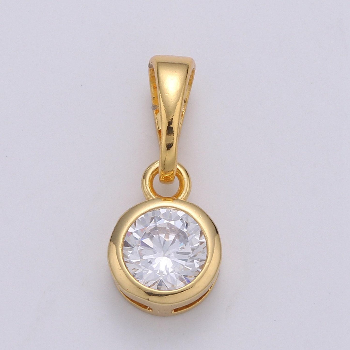 Solitaire zirconia 24k gold plated pendant, solitaire diamond cubic charm for easy self-making jewelry, sophisticate pendant, pdgf-2103