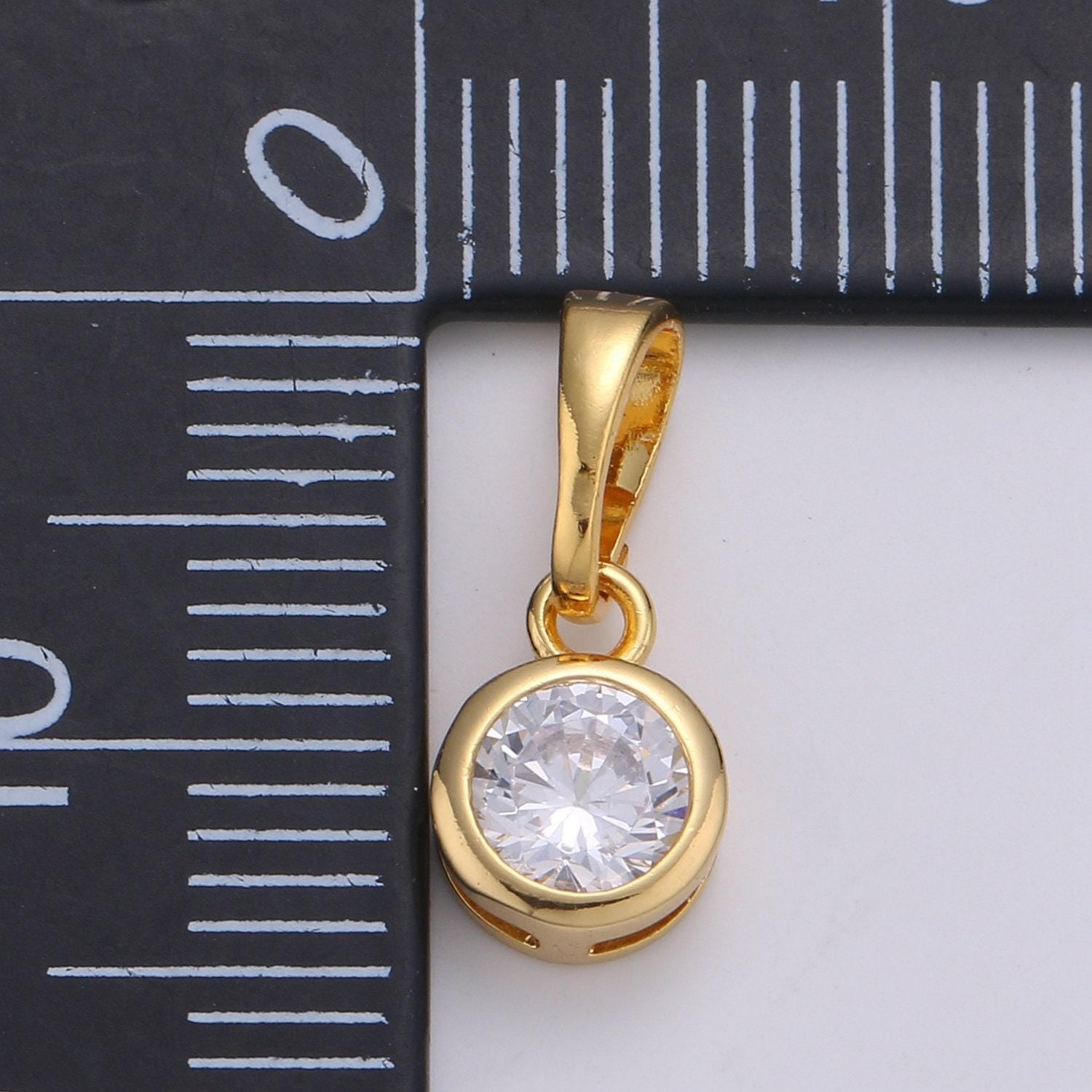 Solitaire zirconia 24k gold plated pendant, solitaire diamond cubic charm for easy self-making jewelry, sophisticate pendant, pdgf-2103
