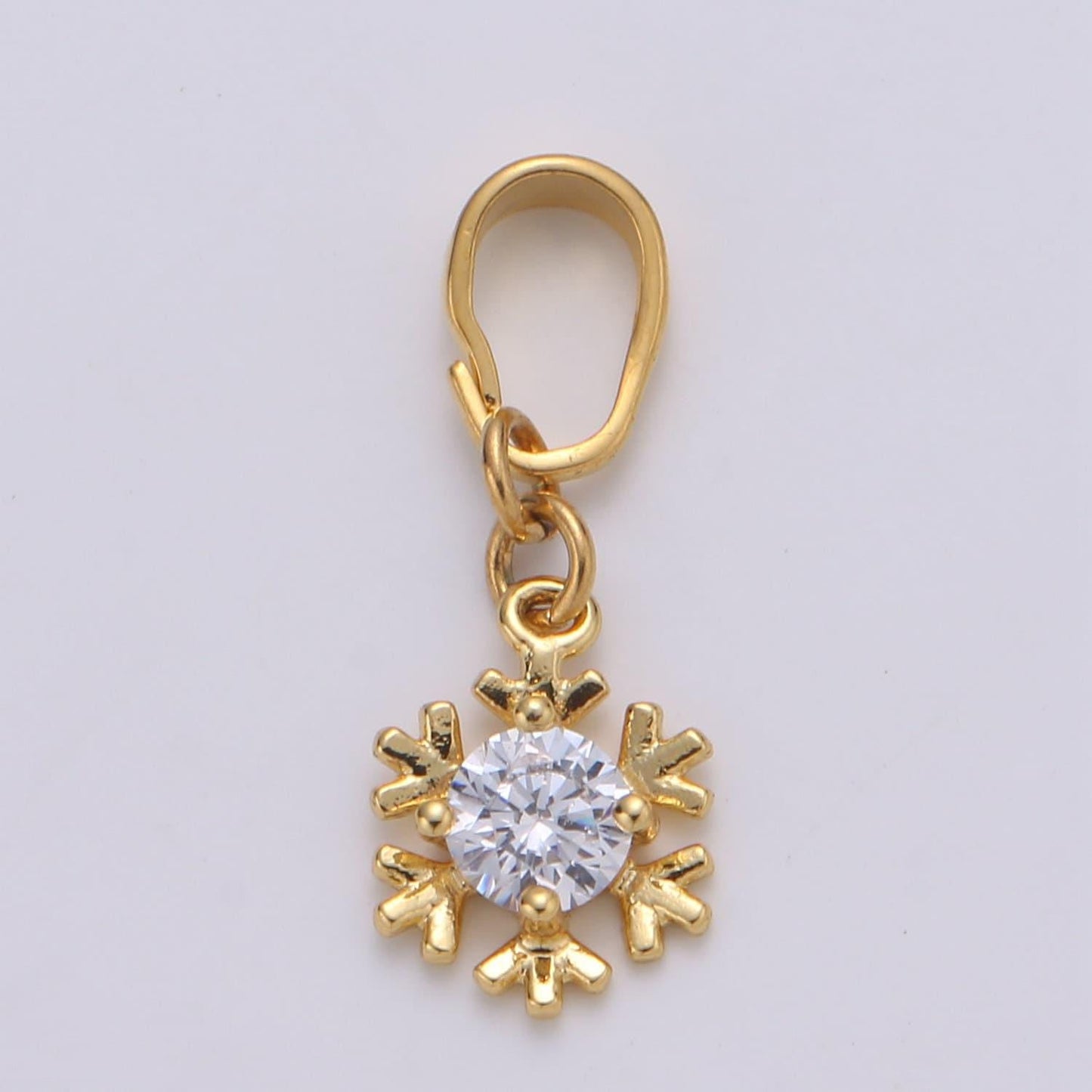Solitaire 24k gold plated charm, snow flake cz pendant ,single cubic mini pendant, dainty bracelet earring necklace charm, pdgf- 2102