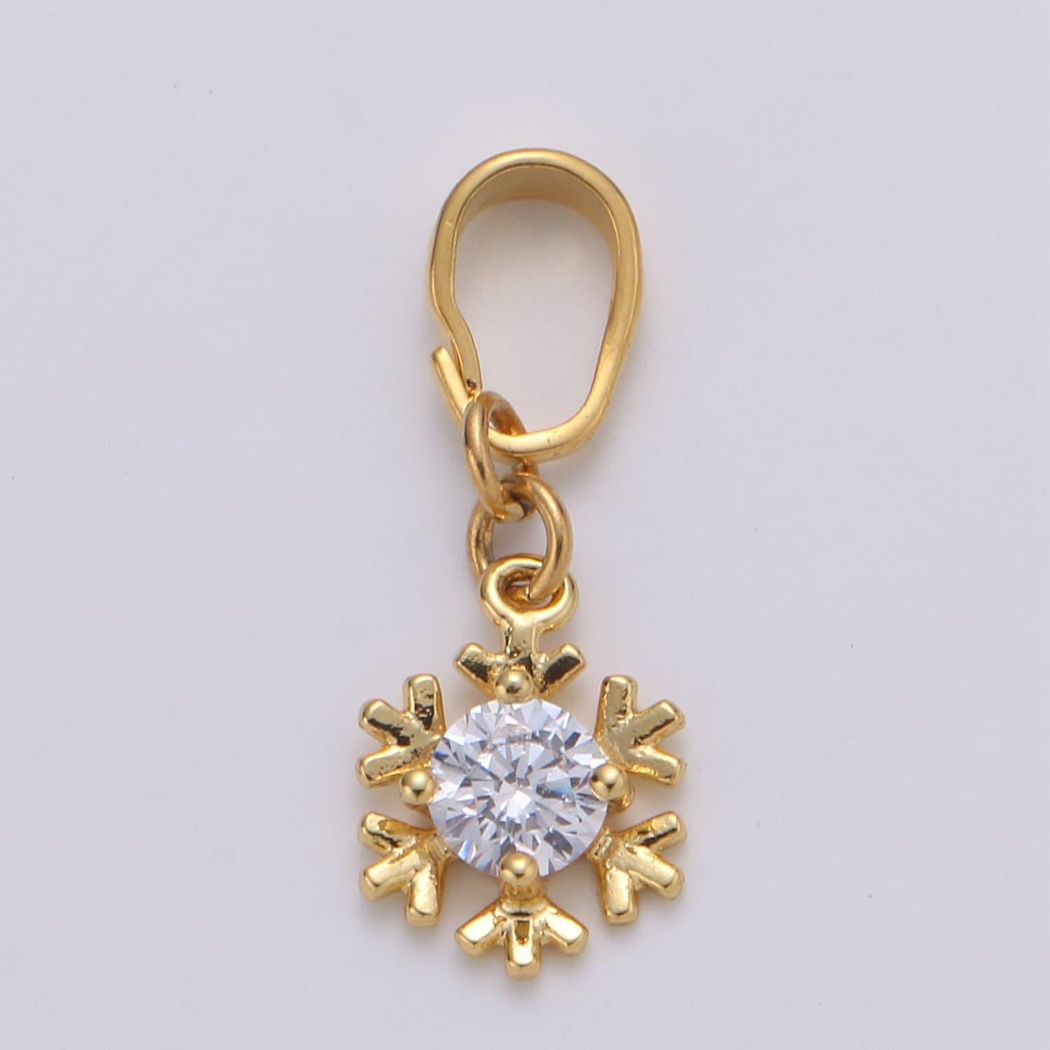 Solitaire 24k gold plated charm, snow flake cz pendant ,single cubic mini pendant, dainty bracelet earring necklace charm, pdgf- 2102