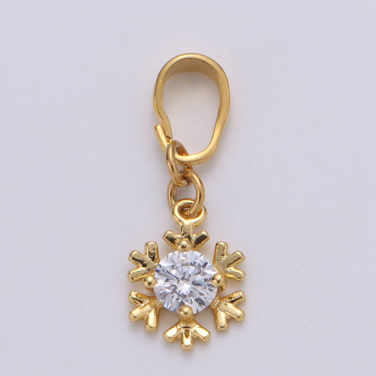 Solitaire 24k gold plated charm, snow flake cz pendant ,single cubic mini pendant, dainty bracelet earring necklace charm, pdgf- 2102