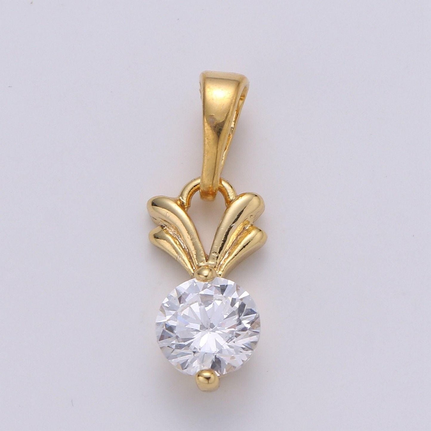 Solitaire 24k gold plated charm, v cz pendant ,single cubic mini pendant, dainty bracelet earring necklace charm, pdgf- 2101