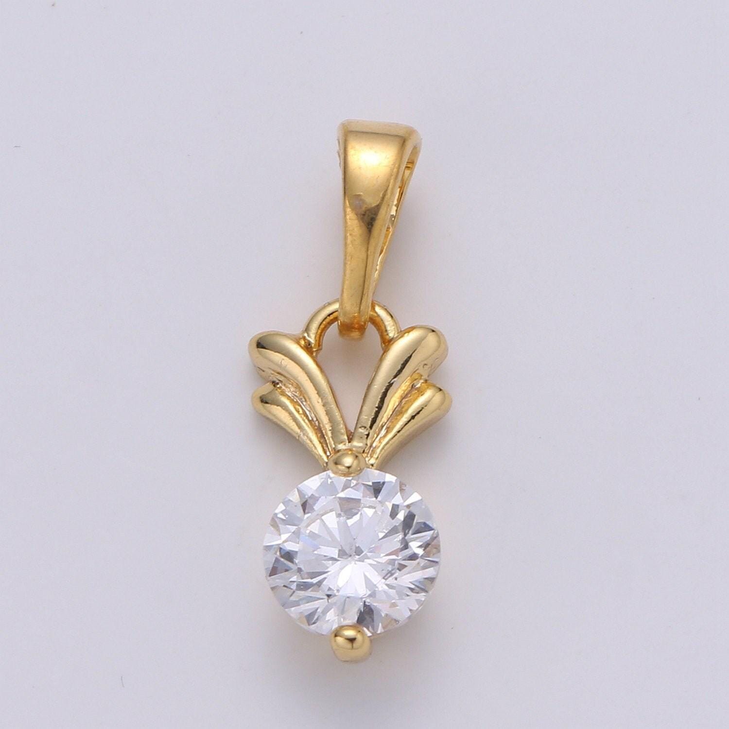 Solitaire 24k gold plated charm, v cz pendant ,single cubic mini pendant, dainty bracelet earring necklace charm, pdgf- 2101