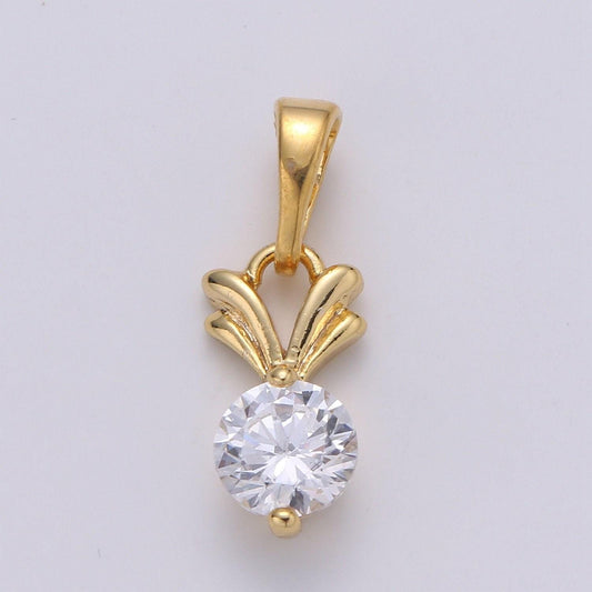 Solitaire 24k gold plated charm, v cz pendant ,single cubic mini pendant, dainty bracelet earring necklace charm, pdgf- 2101