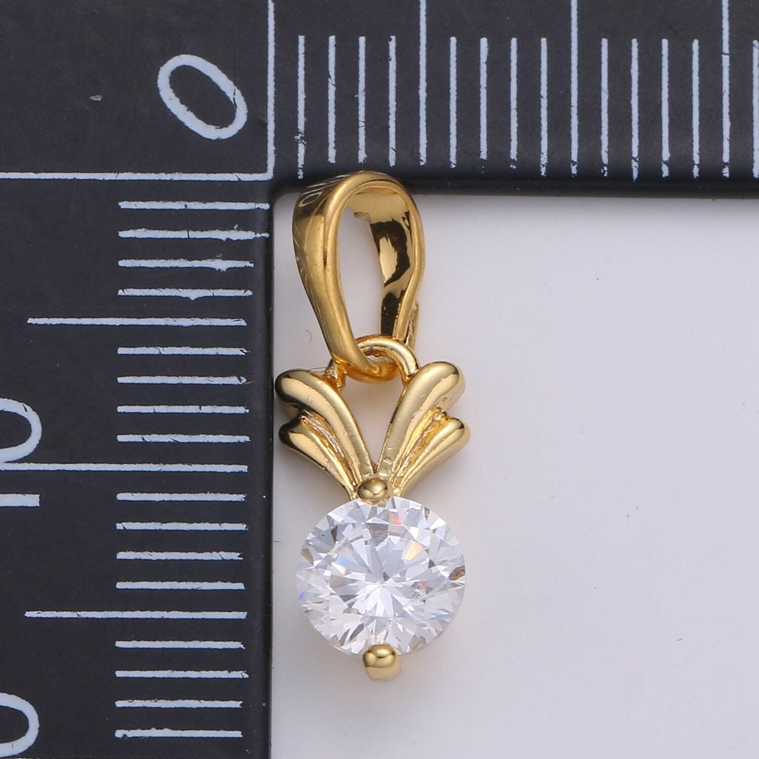 Solitaire 24k gold plated charm, v cz pendant ,single cubic mini pendant, dainty bracelet earring necklace charm, pdgf- 2101