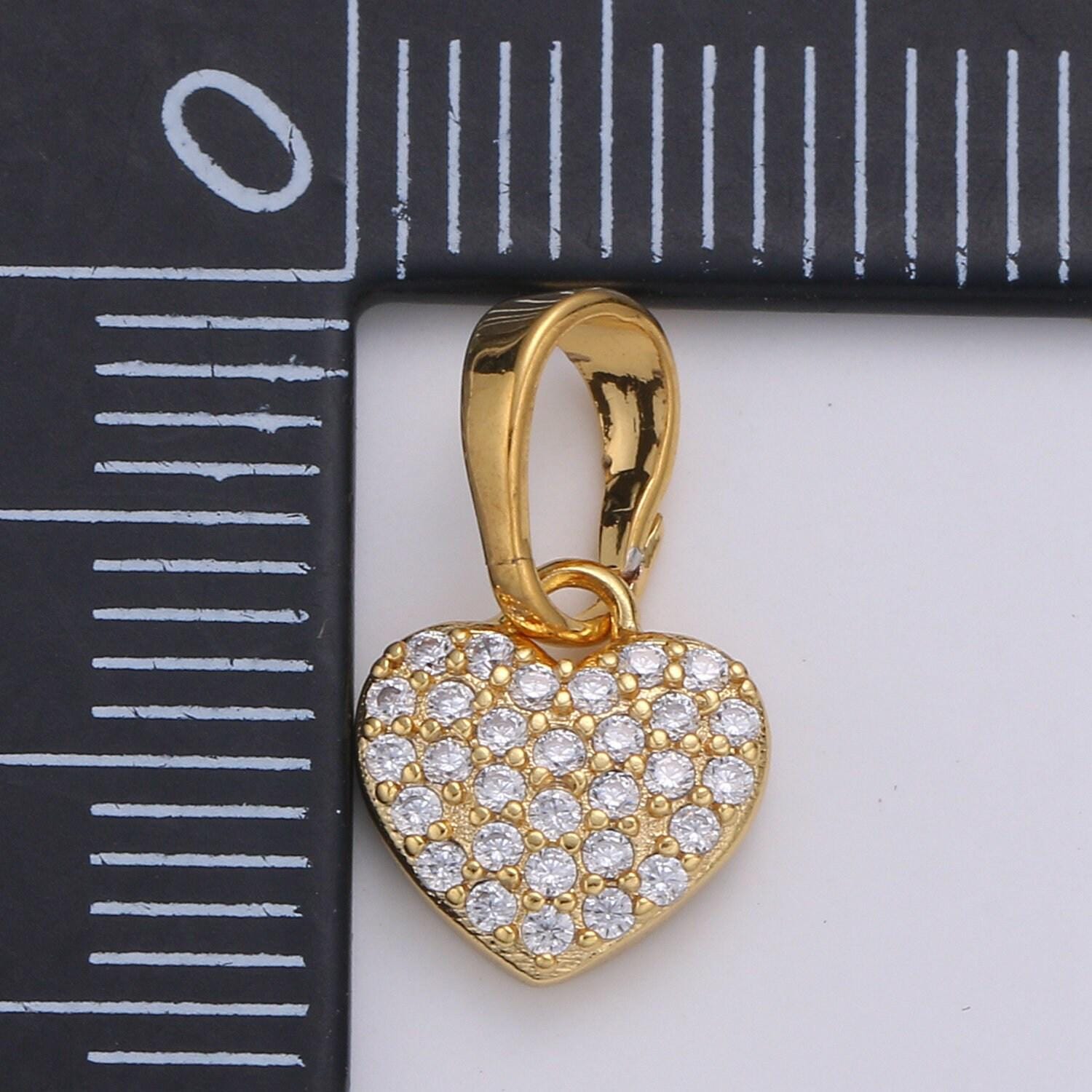 1pc 24k gold micro cubic pave heart pendant charm, 15mmx8mm love dainty micro pave cz pendant charm, for diy jewelry, pdgf-2097