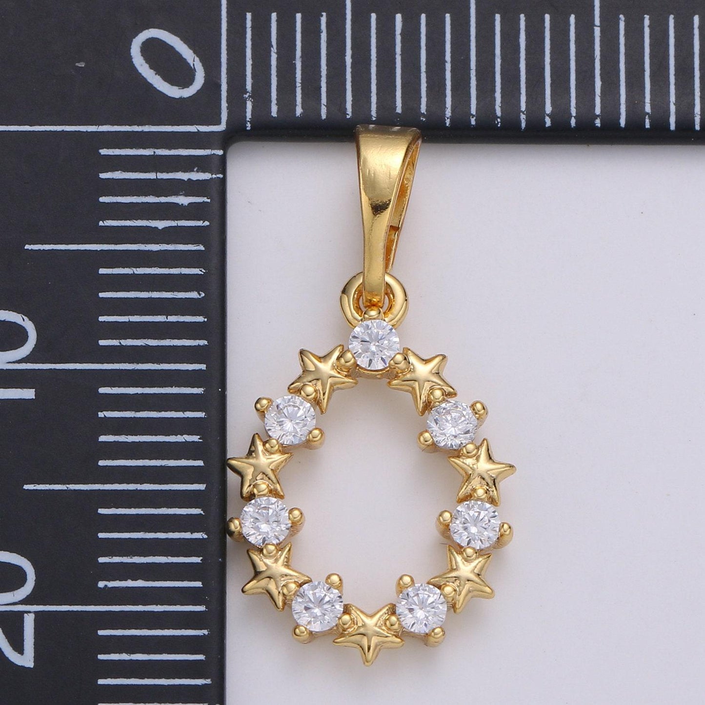 24k gold filled star cubic wreath charm, micro pave cz oval pendant, pendant, for diy jewelry, pdgf- 2096