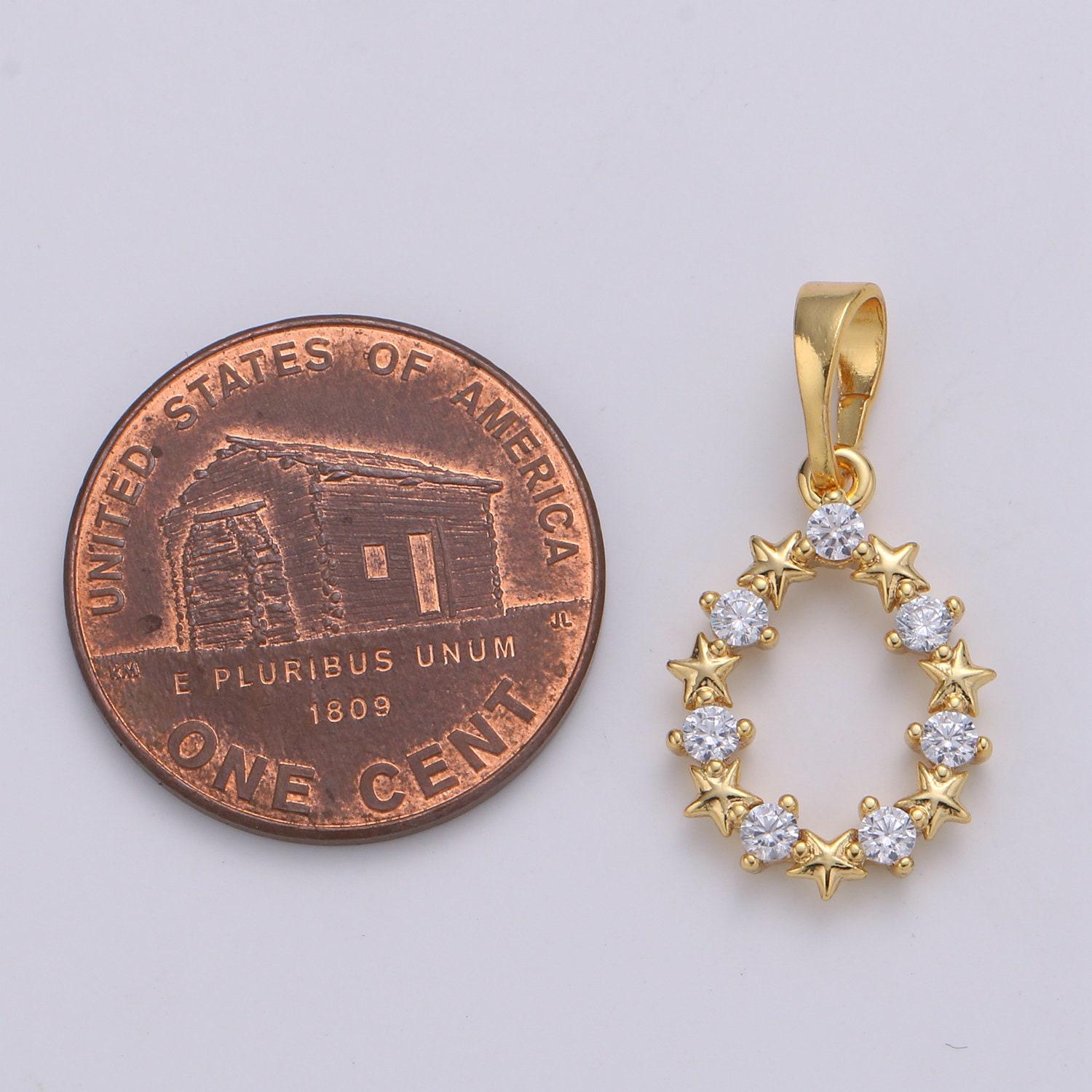24k gold filled star cubic wreath charm, micro pave cz oval pendant, pendant, for diy jewelry, pdgf- 2096