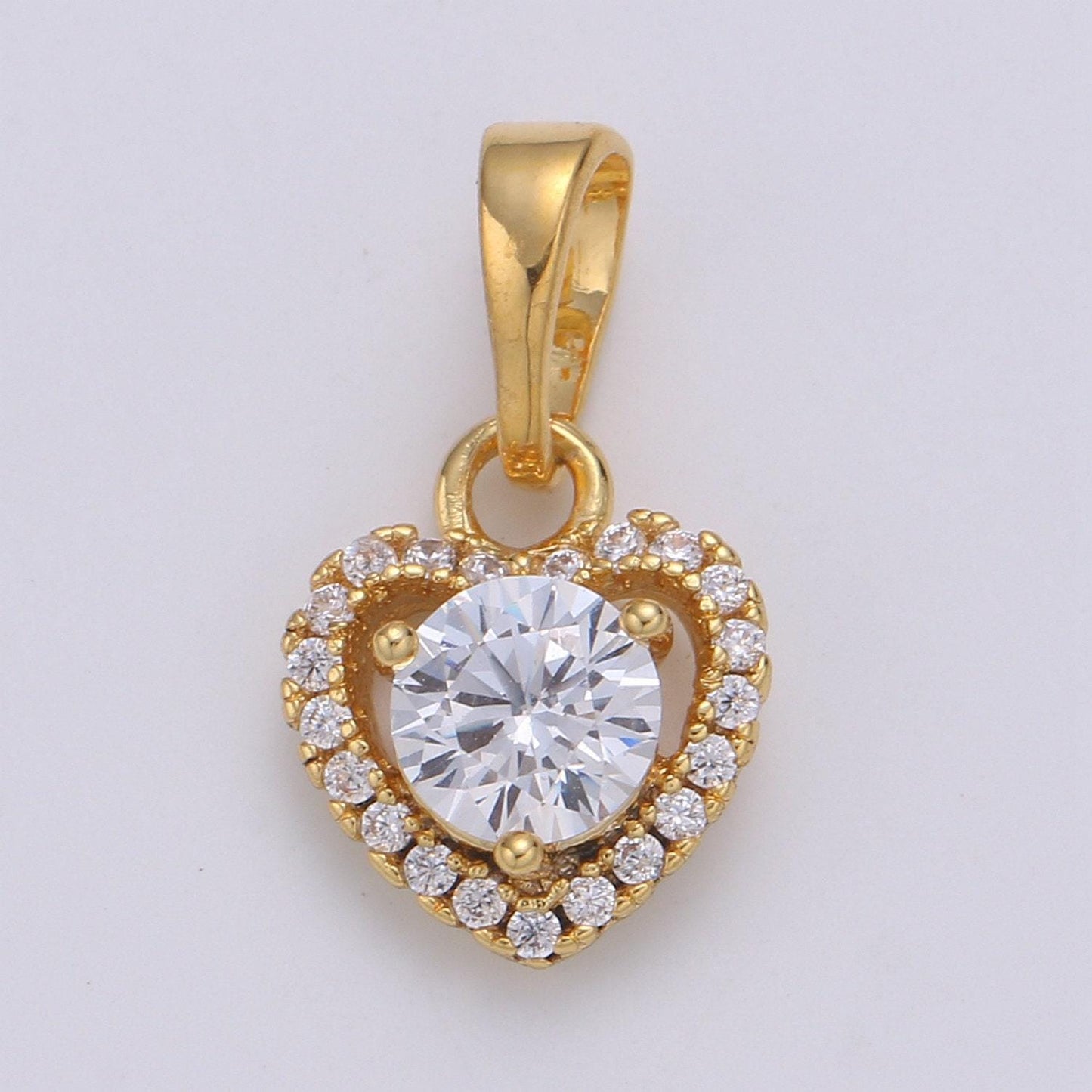 Dainty micro pave heart pendant with big clear cz, cz solitaire love charm for valentine jewelry gift making supply necklace j-223