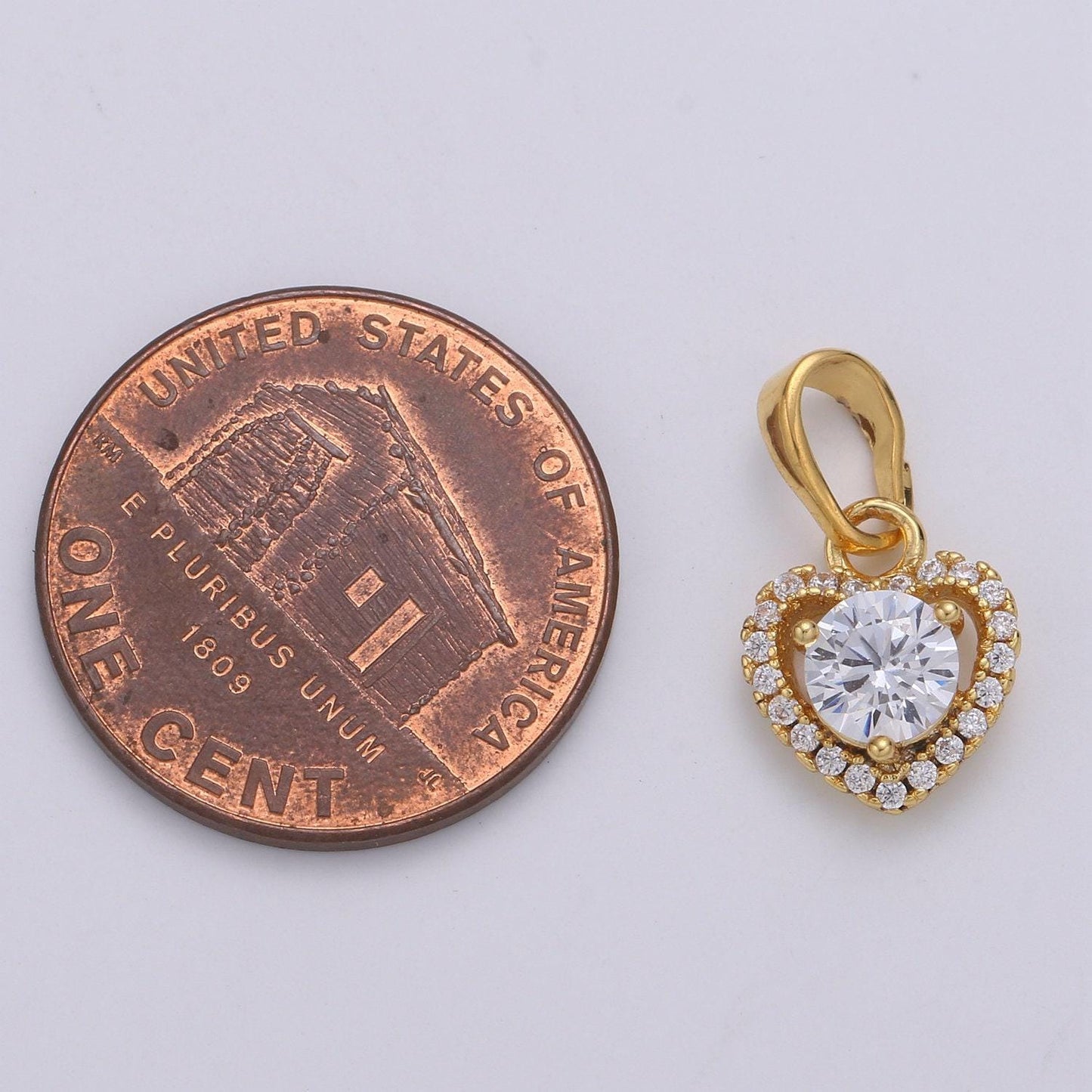 Heart cubic mini pendant, cluster cubic pave 24k gold plated charm, solitaire cz pendant, dainty bracelet earring necklace charm, pdgf-2095