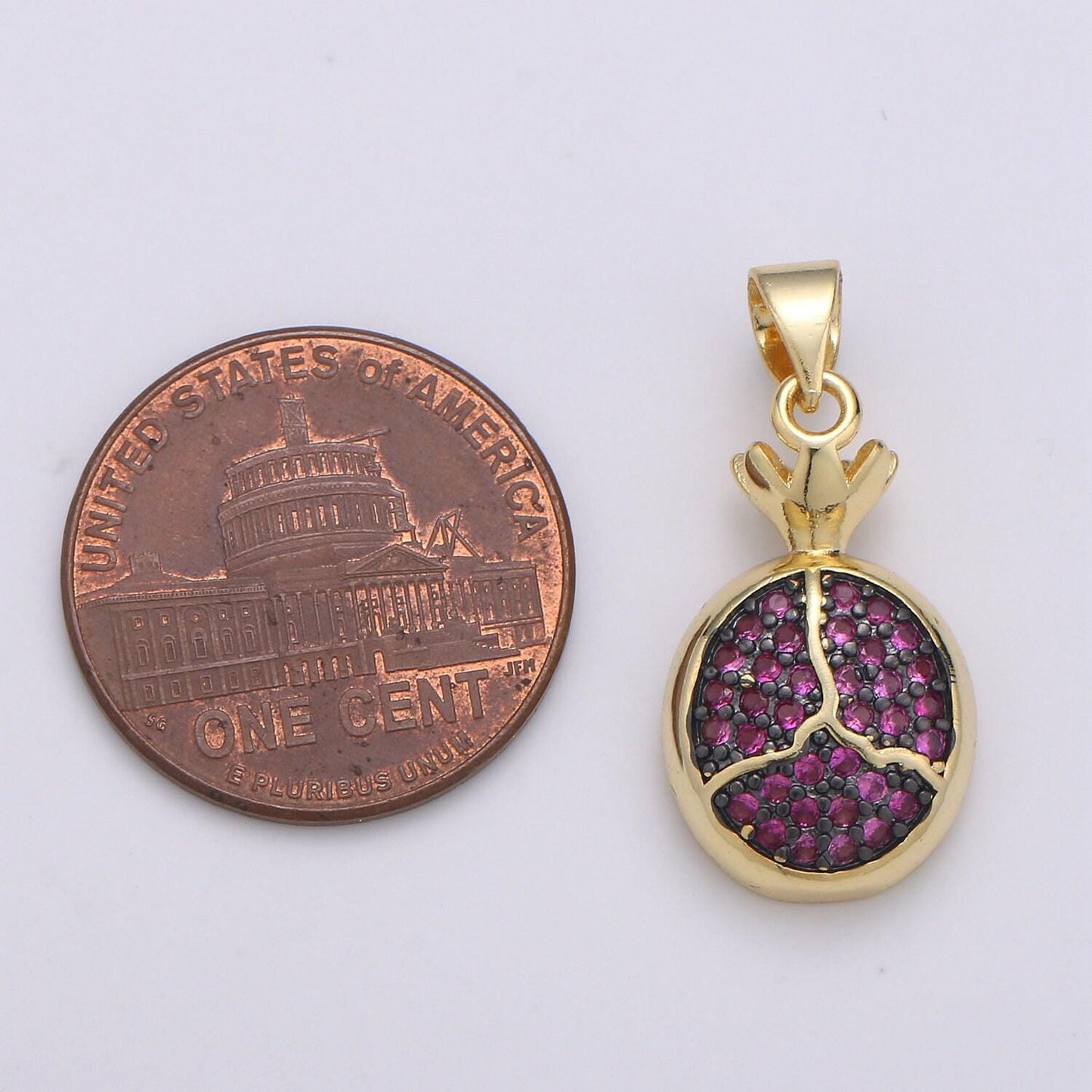 1pc pemogranate 24k gold charm, purple seed fruit pendant charm, dainty charm, green leaf pendant, gold color, pdgf-2090