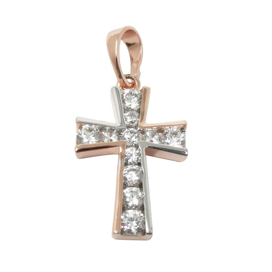 Dual color cubic cross pendant, cz jesus pendant, white gold pendant, bracelet charm, necklace pendant, rose gold jewelry pdgf- 2054