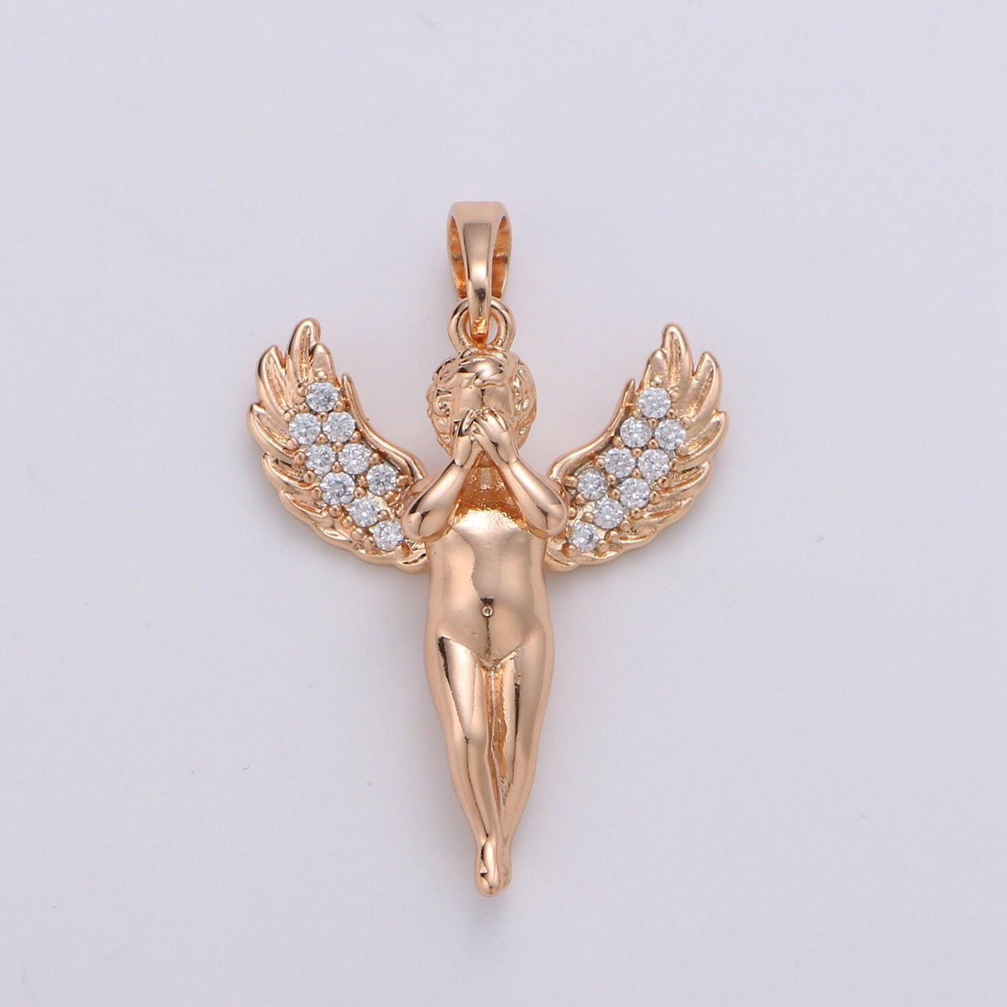 18k rose gold angel pendant,cupid charm, micro pave cubic mini pendant, dainty mars jewelry bracelet earring necklace, pdgf-2052