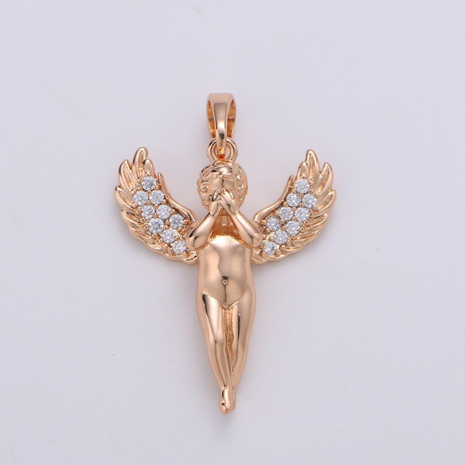 18k rose gold angel pendant,cupid charm, micro pave cubic mini pendant, dainty mars jewelry bracelet earring necklace, pdgf-2052