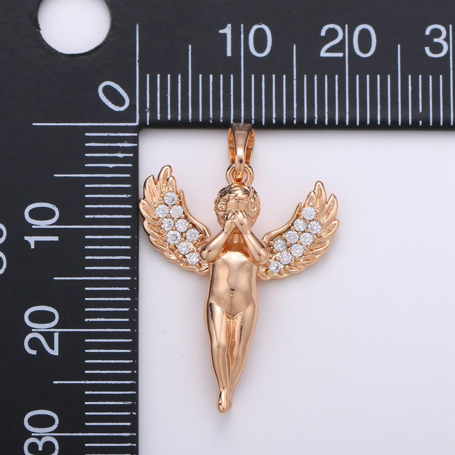 18k rose gold angel pendant,cupid charm, micro pave cubic mini pendant, dainty mars jewelry bracelet earring necklace, pdgf-2052